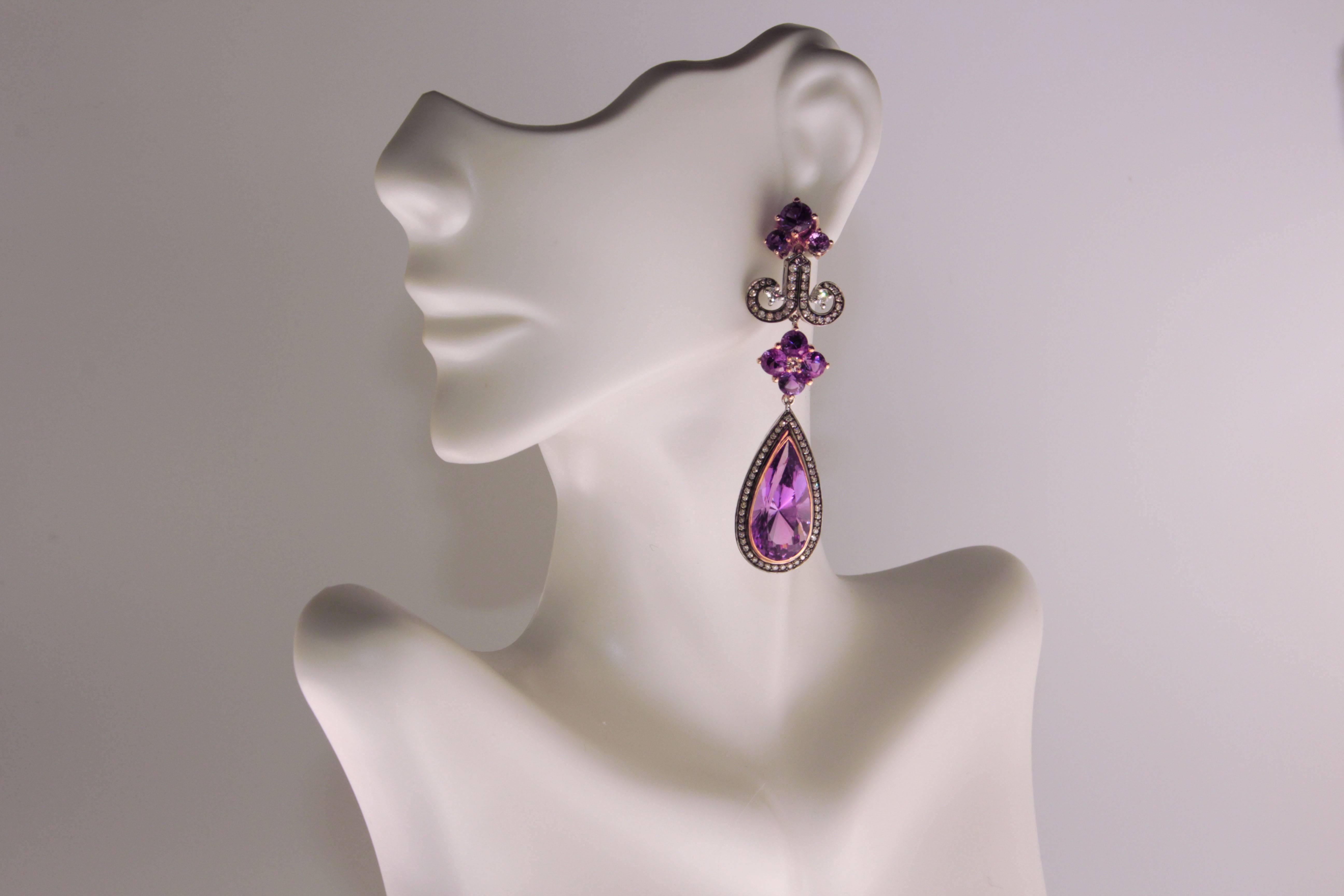 Zorab Creation 20.20 Carat Amethyst Quartz Diamond Chandelier Earrings In New Condition For Sale In San Diego, CA