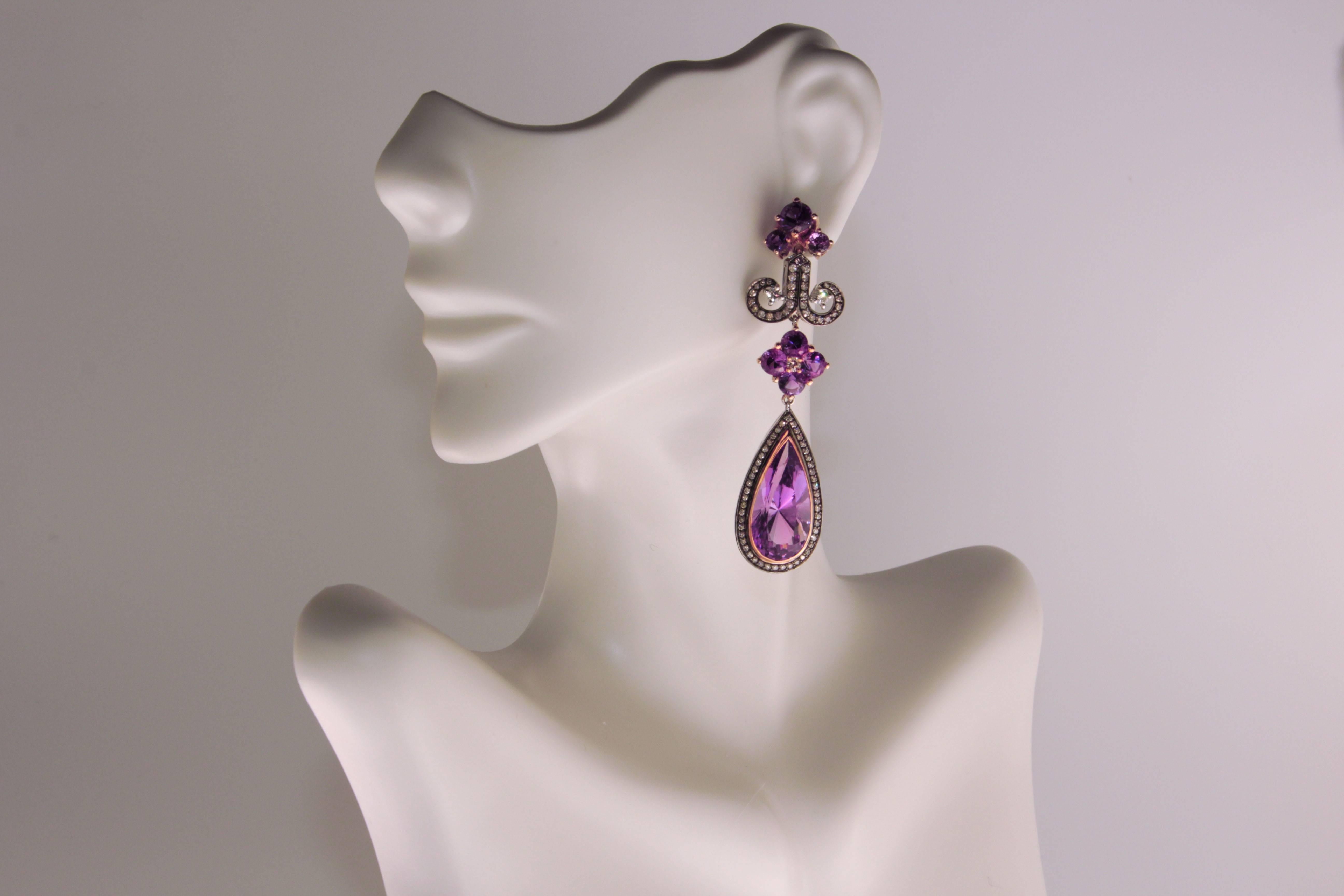 Zorab Creation, boucles d'oreilles lustre en améthyste, quartz et diamants de 20,20 carats Neuf - En vente à San Diego, CA