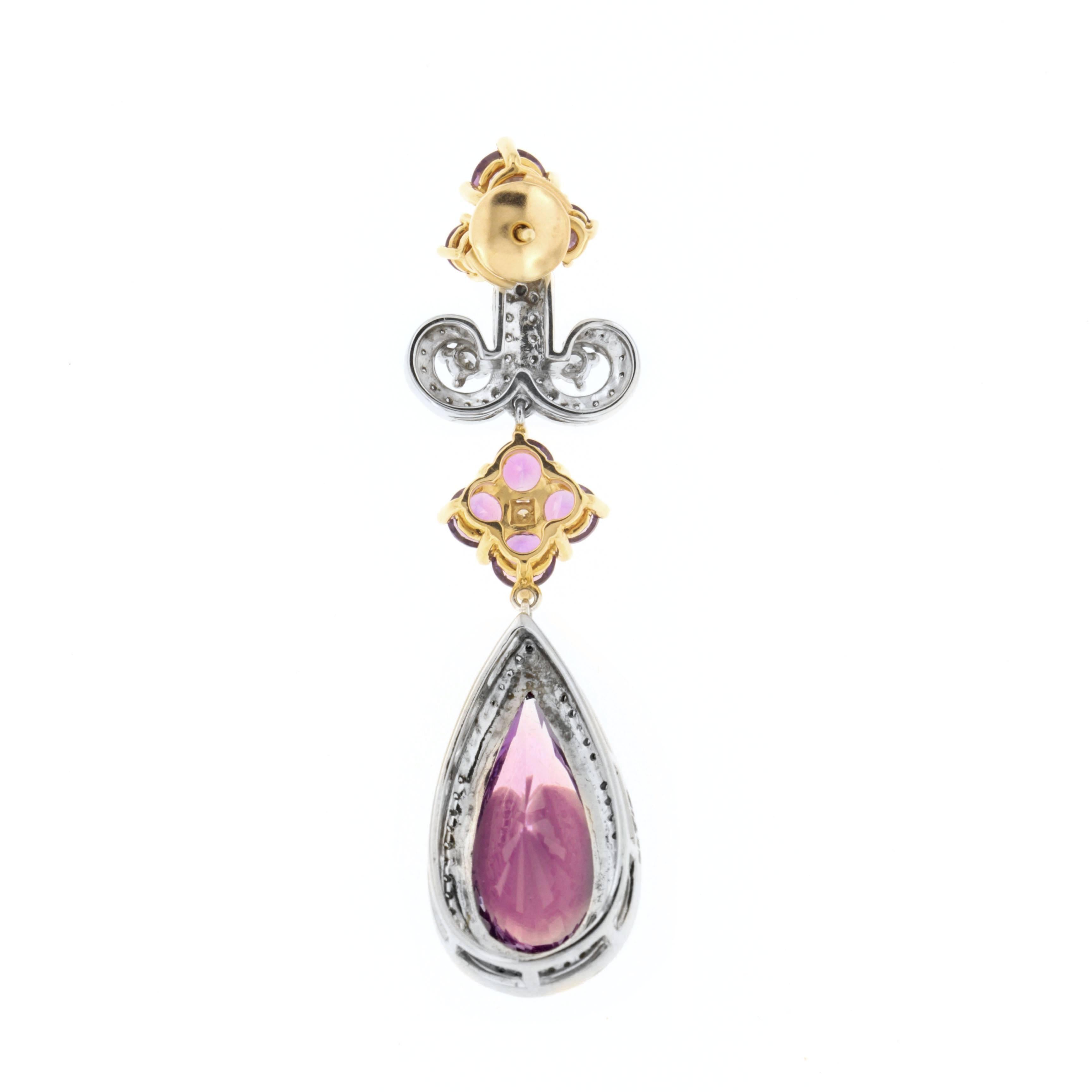Zorab Creation, boucles d'oreilles lustre en améthyste, quartz et diamants de 20,20 carats Pour femmes en vente