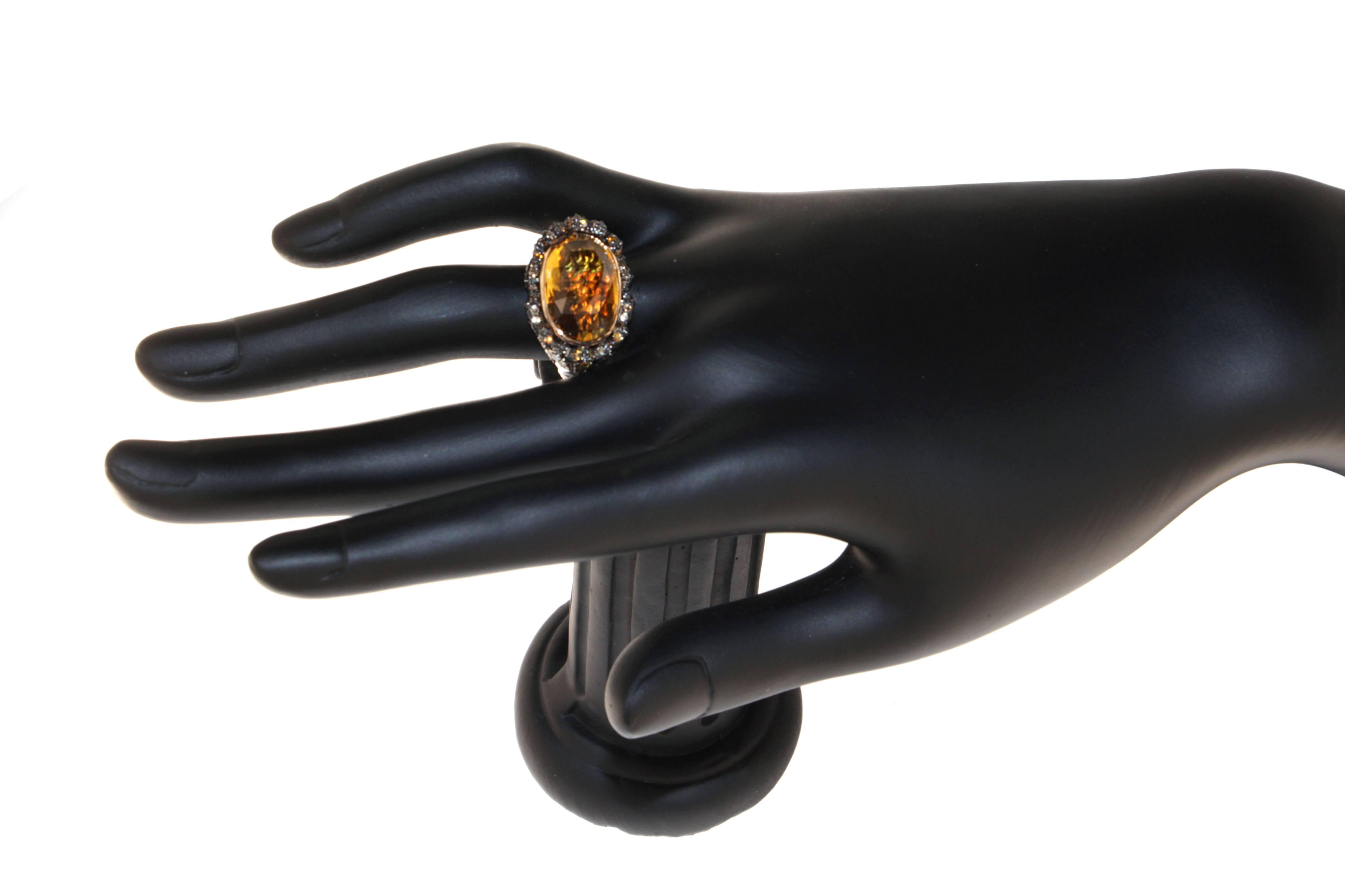 Contemporary Zorab Creation Citrine, Brown and Yellow Diamond with Gold Bombe Cocktail Ring For Sale