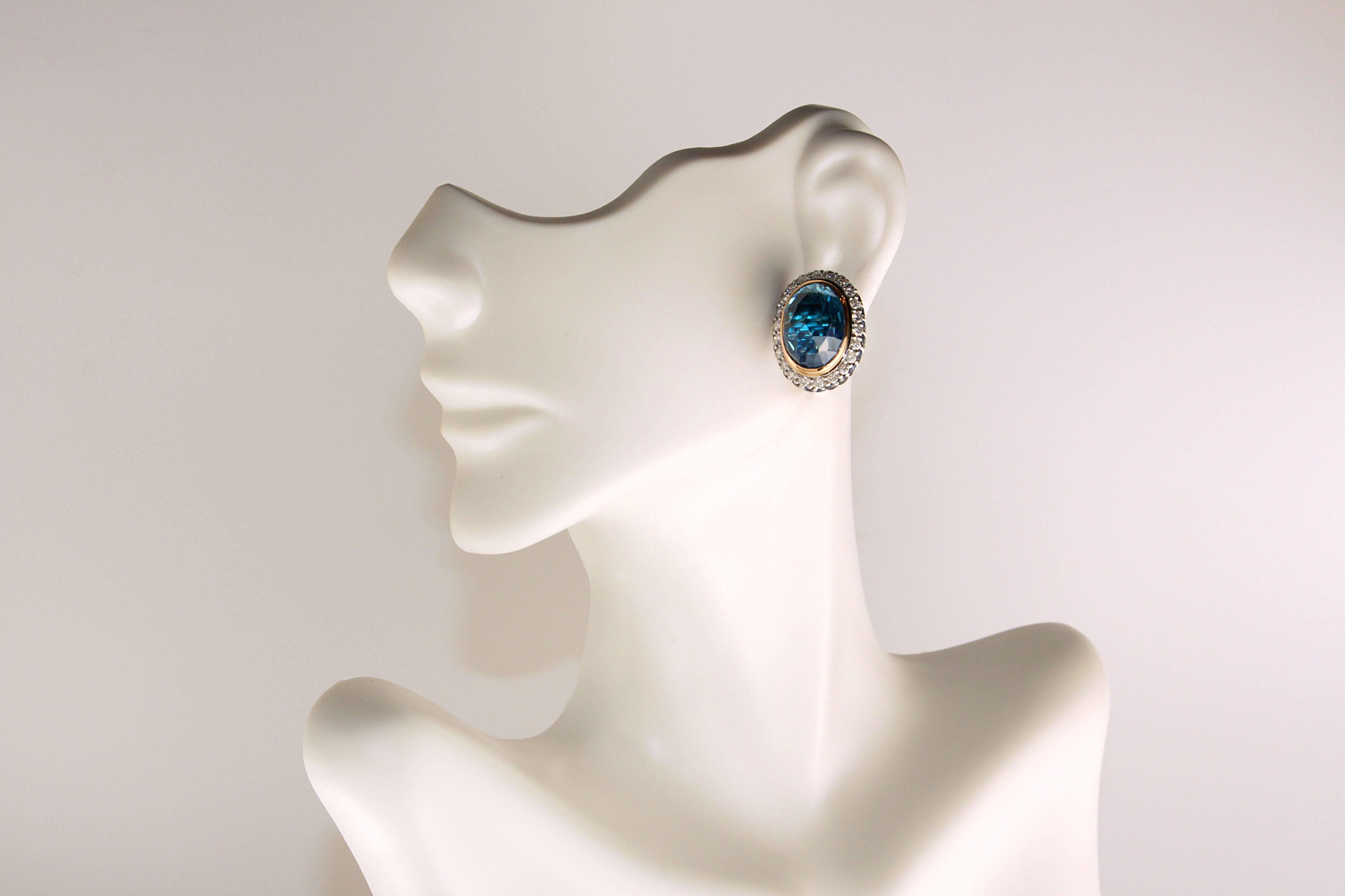 Zorab Creation 18.69 Carat Blue Topaz Sapphire Diamond Classic Gold Earrings In New Condition For Sale In San Diego, CA