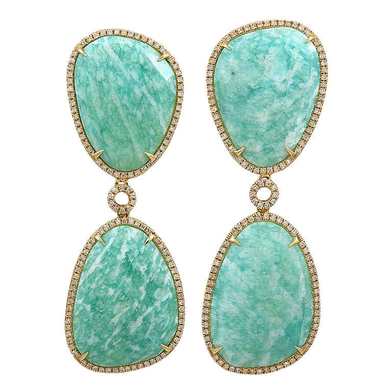 Amazonite and Diamond Earrings at 1stDibs