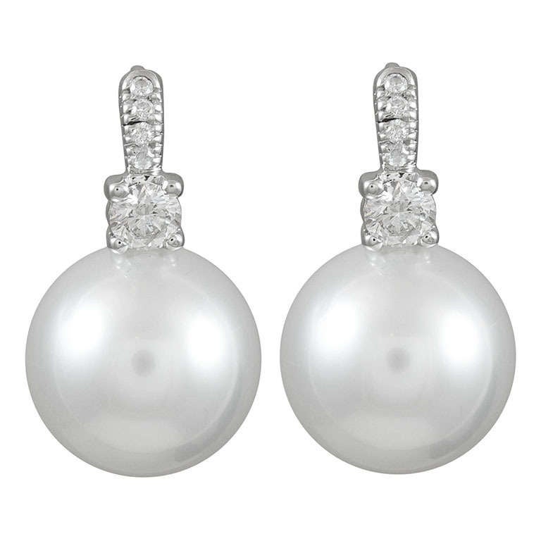 South Sea Pearl and Diamond Earrings For Sale