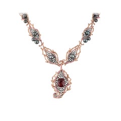 18 Karat Rose Gold Red Garnet, Keshi Pearl, Sapphire and Diamond Necklace
