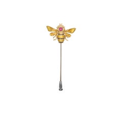 18 Karat Gold Pink Tourmaline, Black and Yellow Diamond Enamel Bee Lapel Pin