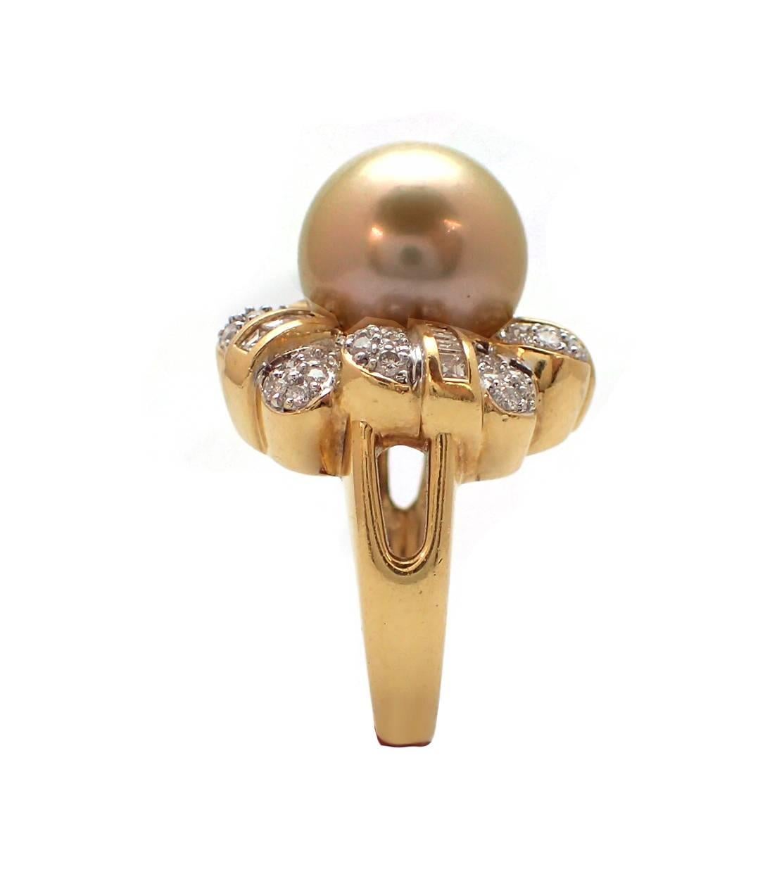 Golden South Sea Pearl and Diamond Ring In Excellent Condition In New York, NY