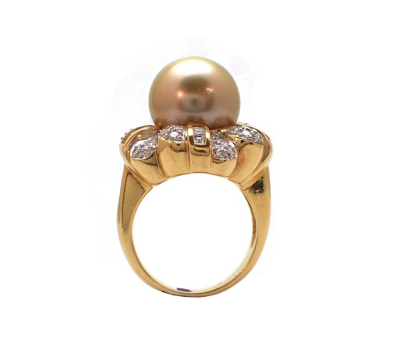 Contemporary Golden South Sea Pearl and Diamond Ring