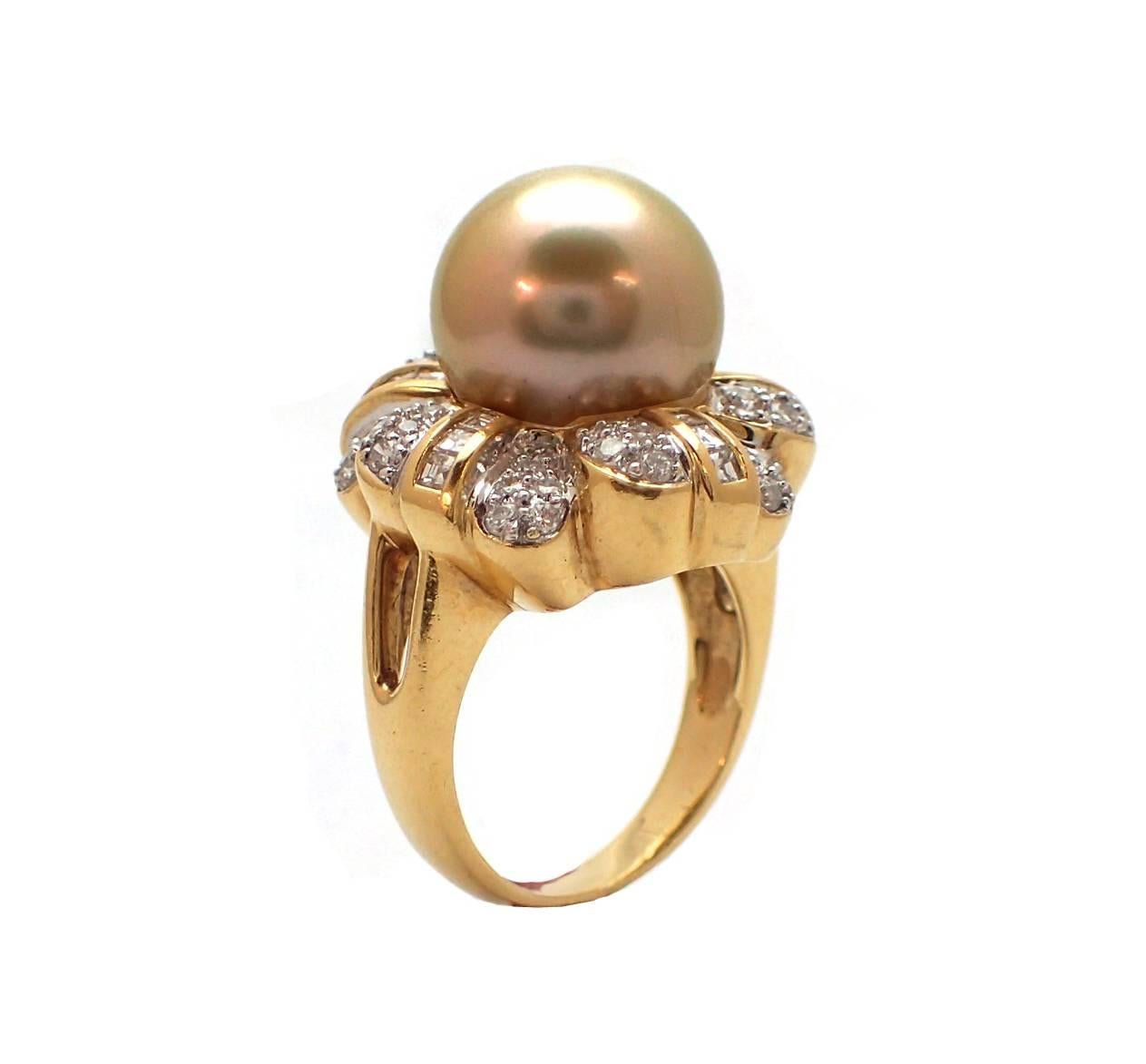 Women's Golden South Sea Pearl and Diamond Ring