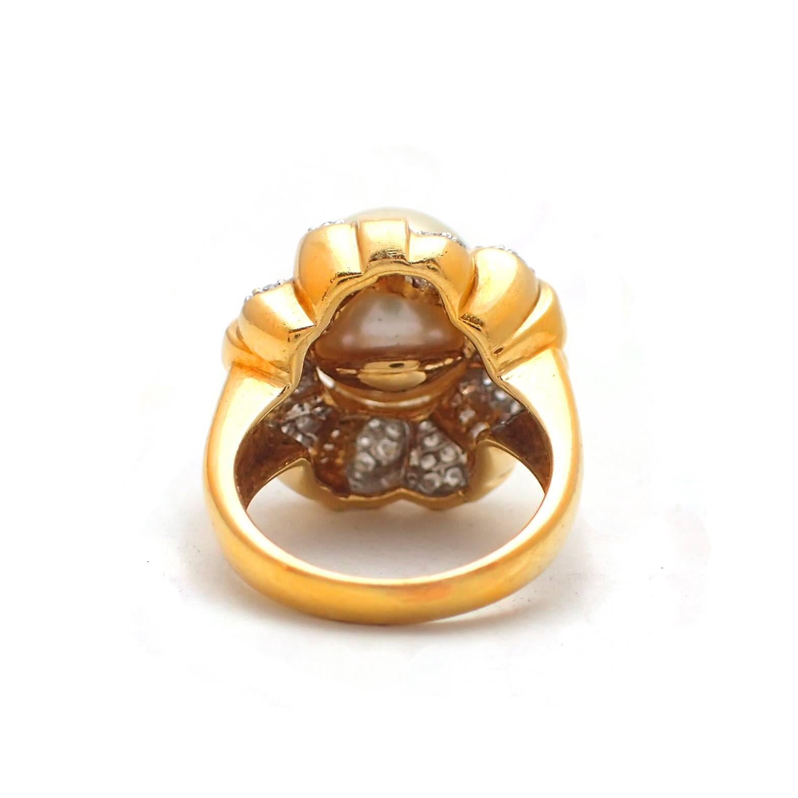 Golden South Sea Pearl and Diamond Ring 1