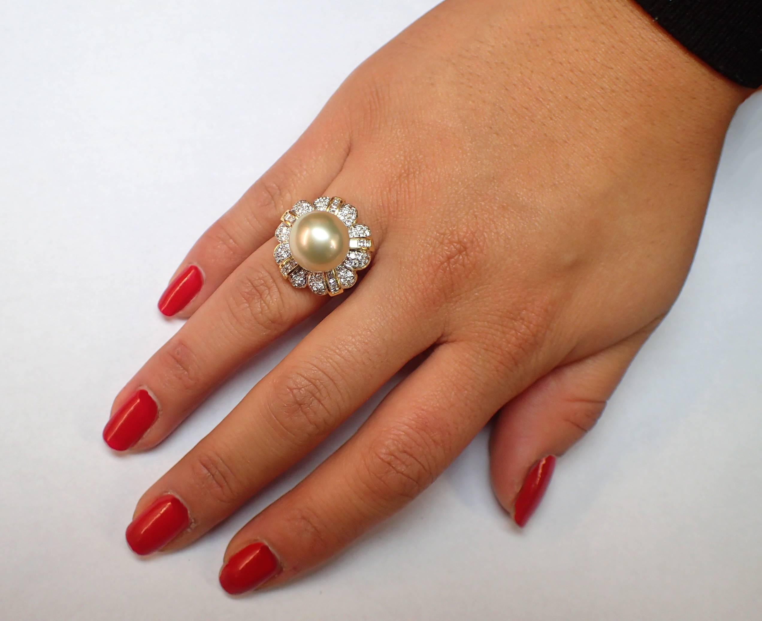 Golden South Sea Pearl and Diamond Ring 2