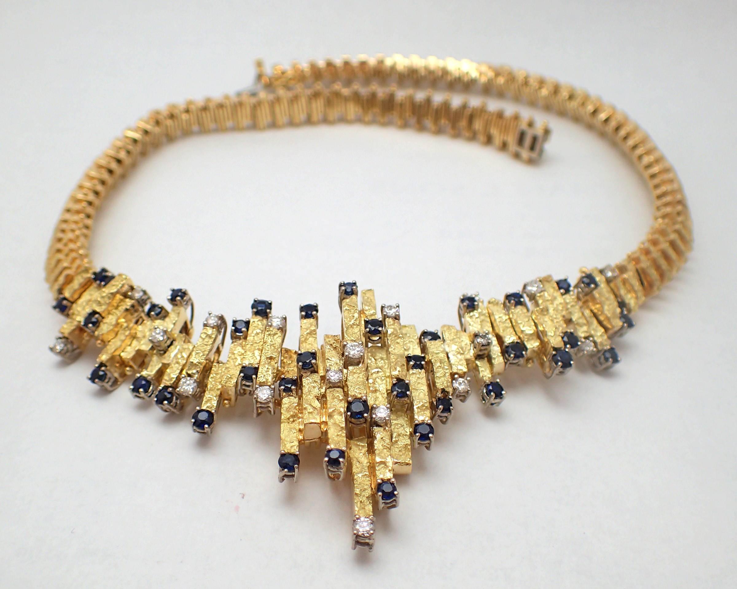 Modern Italian 1960s Diamond and Sapphire Necklace