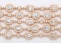 Five Strand Diamond and White Sapphire Rose Gold Strap Bracelet