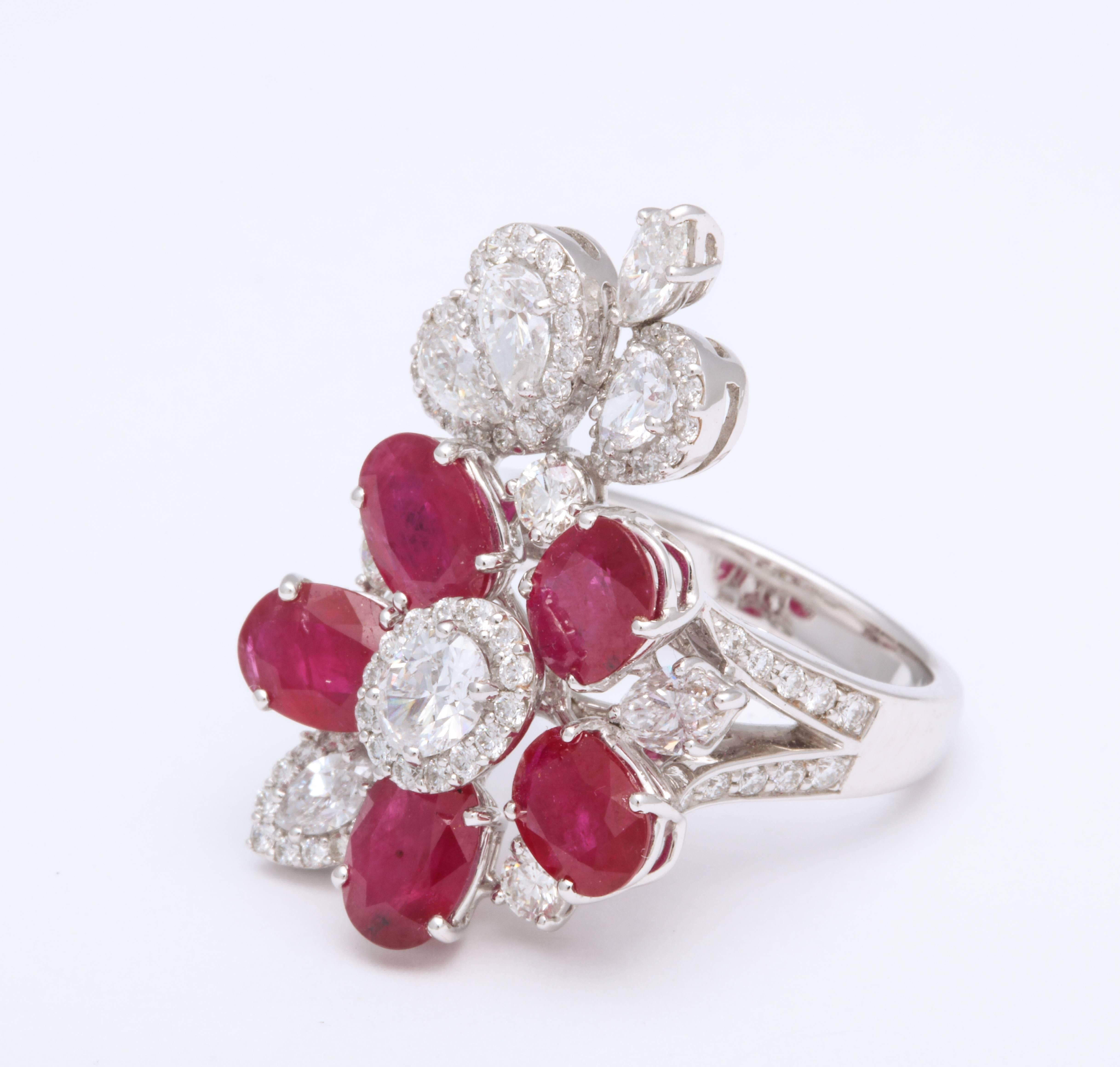 Modern Ruby and Diamond White Gold Cocktail Ring