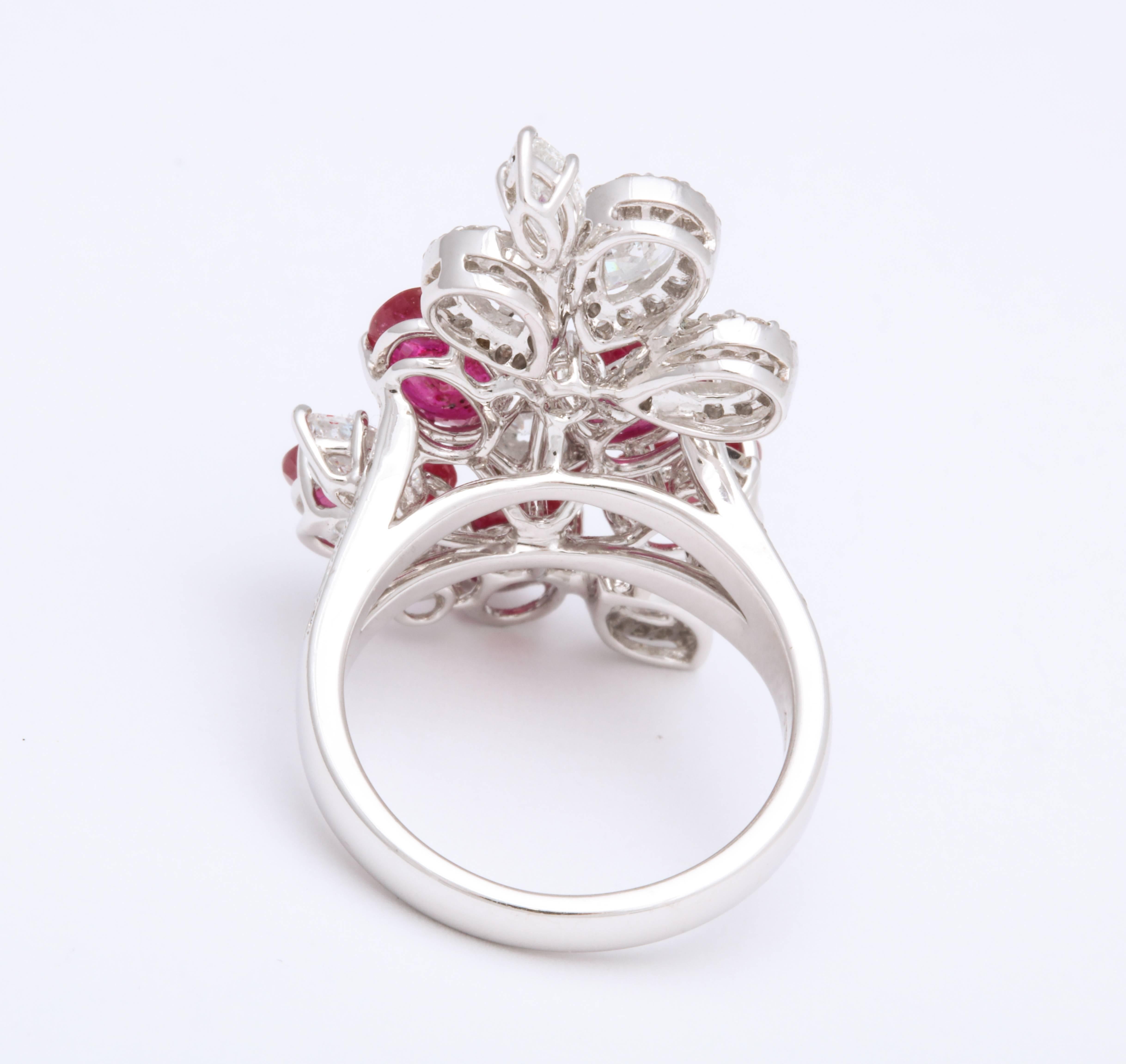 Oval Cut Ruby and Diamond White Gold Cocktail Ring
