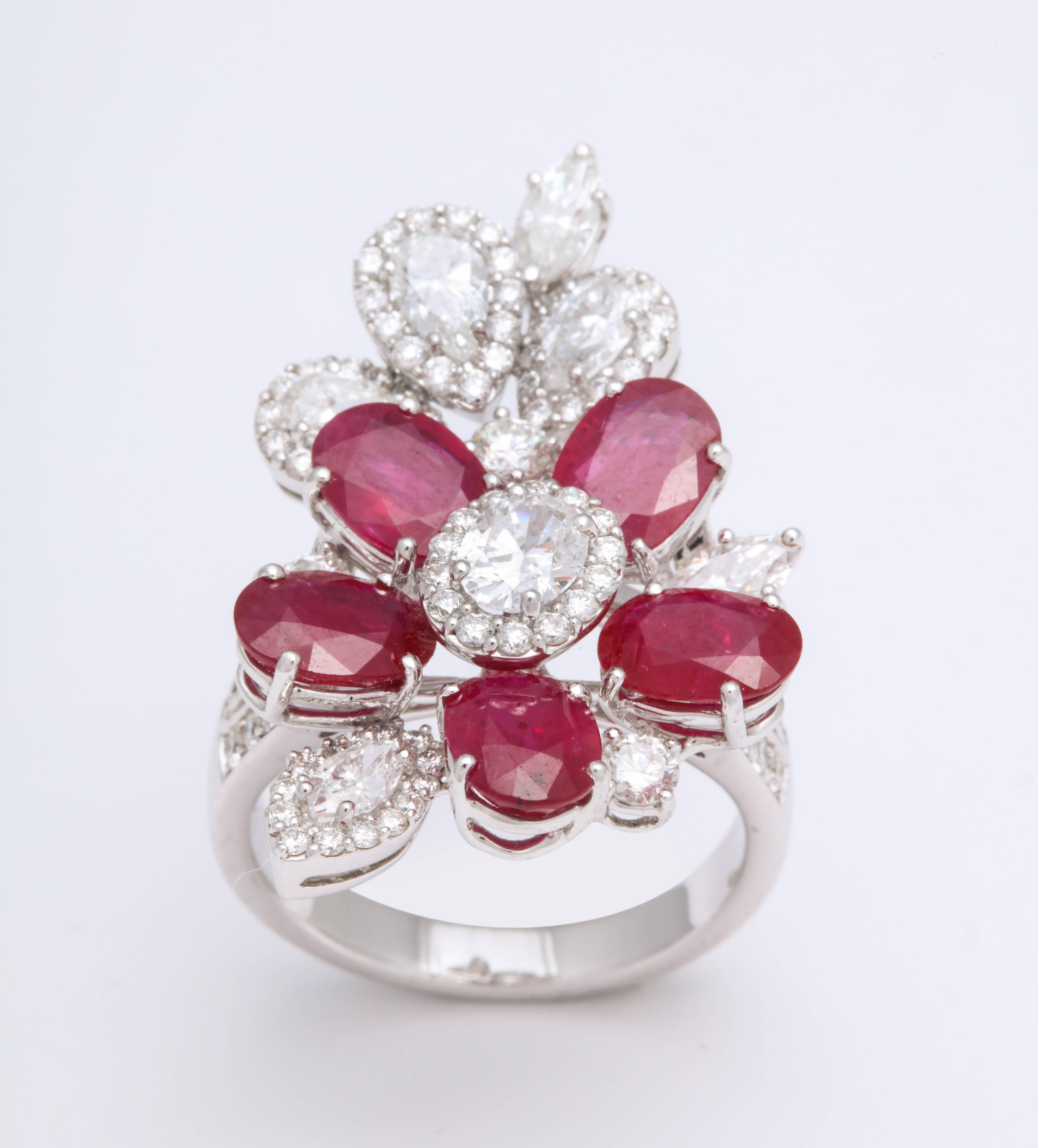 Ruby and Diamond White Gold Cocktail Ring In New Condition In New York, NY