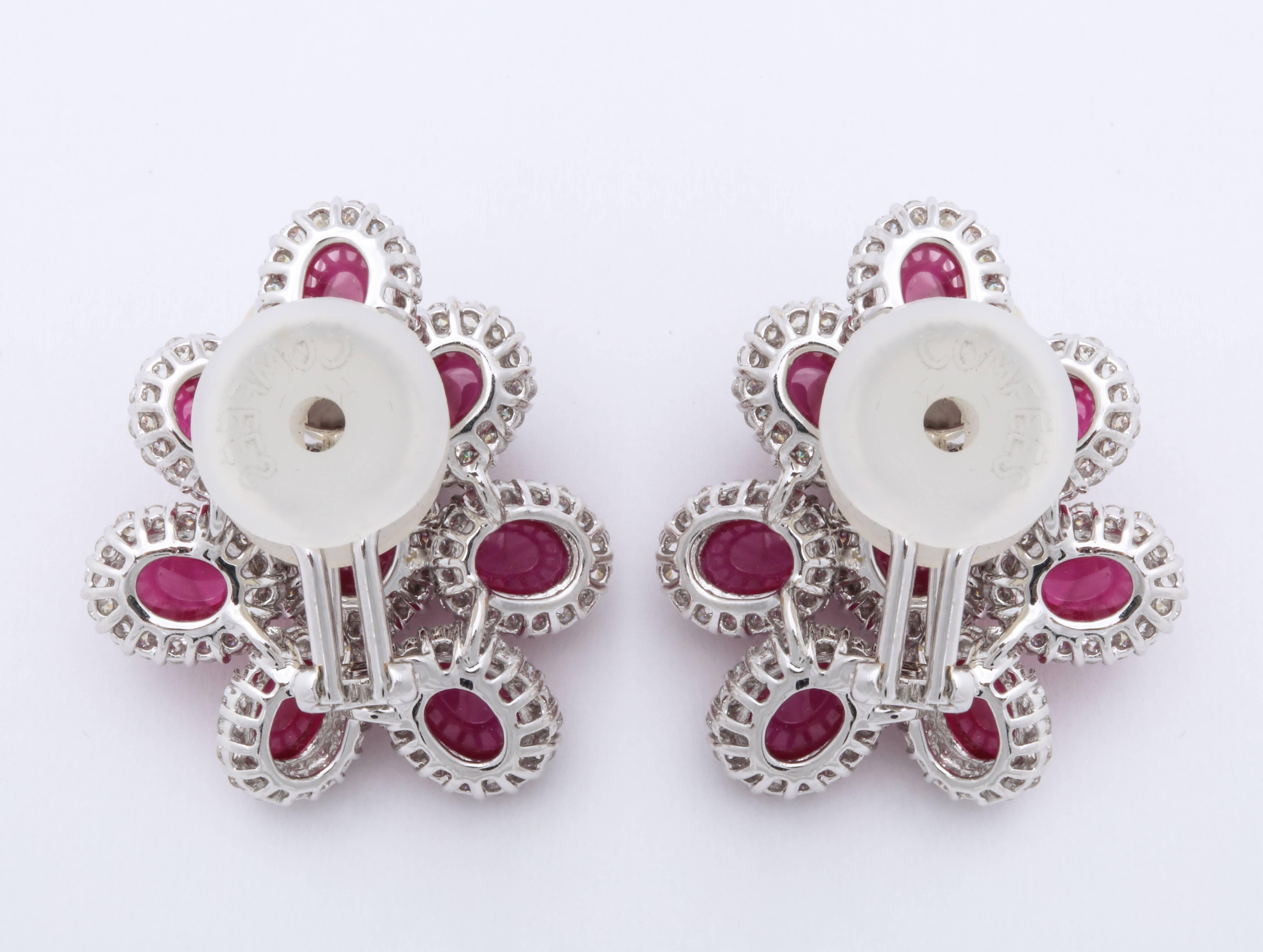 Modern Ruby and Diamond White Gold Earrings