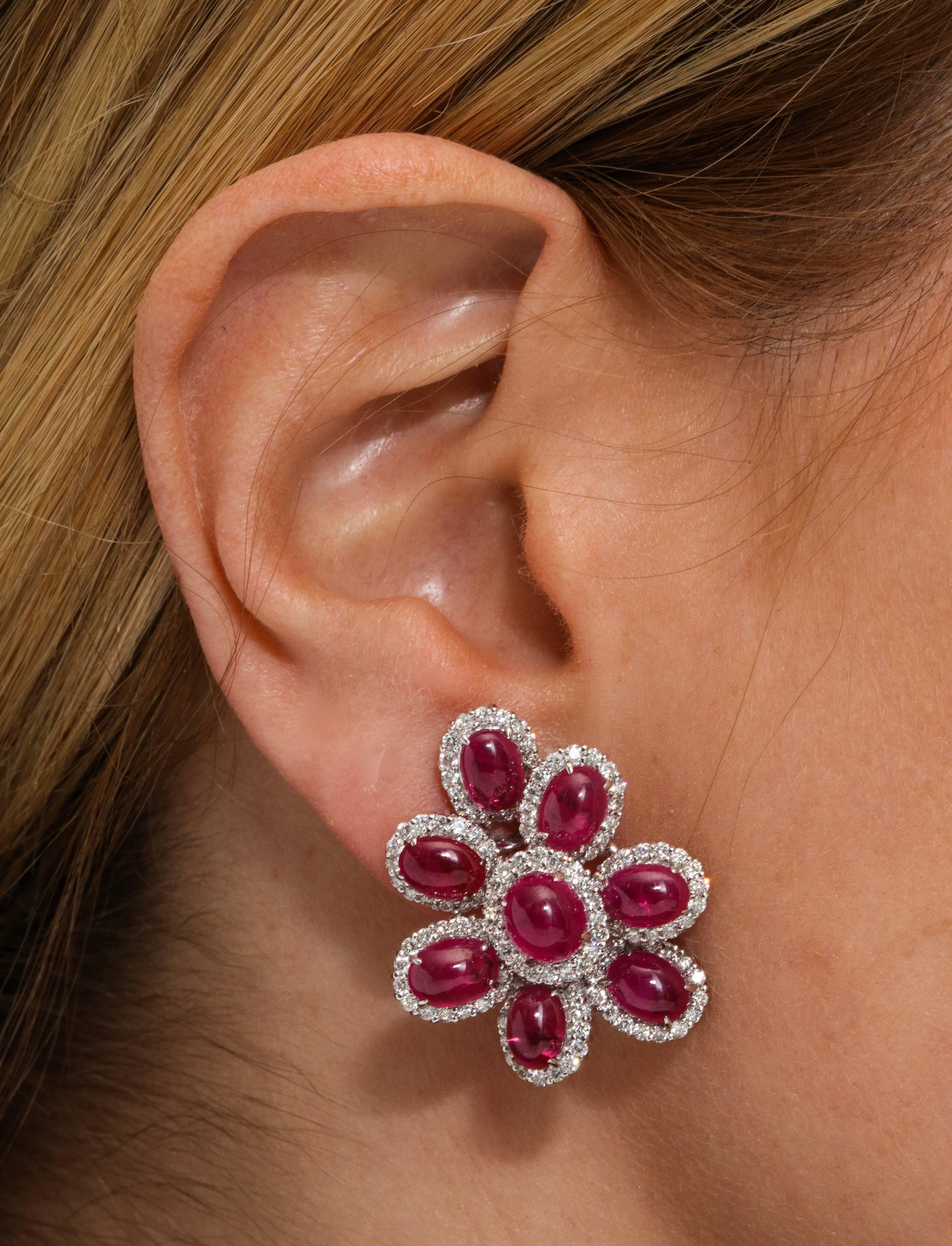 Oval Cut Ruby and Diamond White Gold Earrings