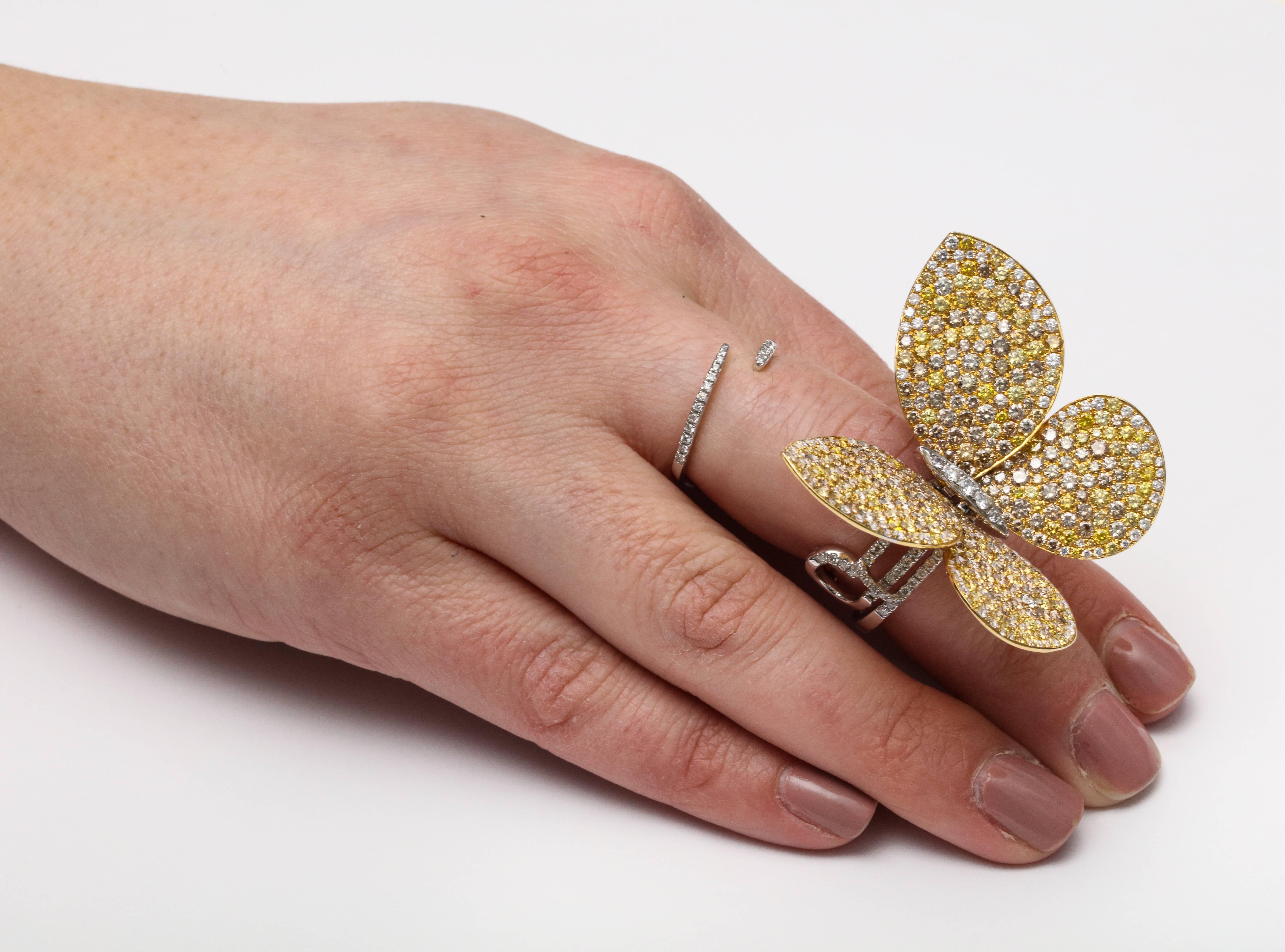 Yellow Gold and Diamond Articulating Butterfly Cocktail Ring For Sale 4