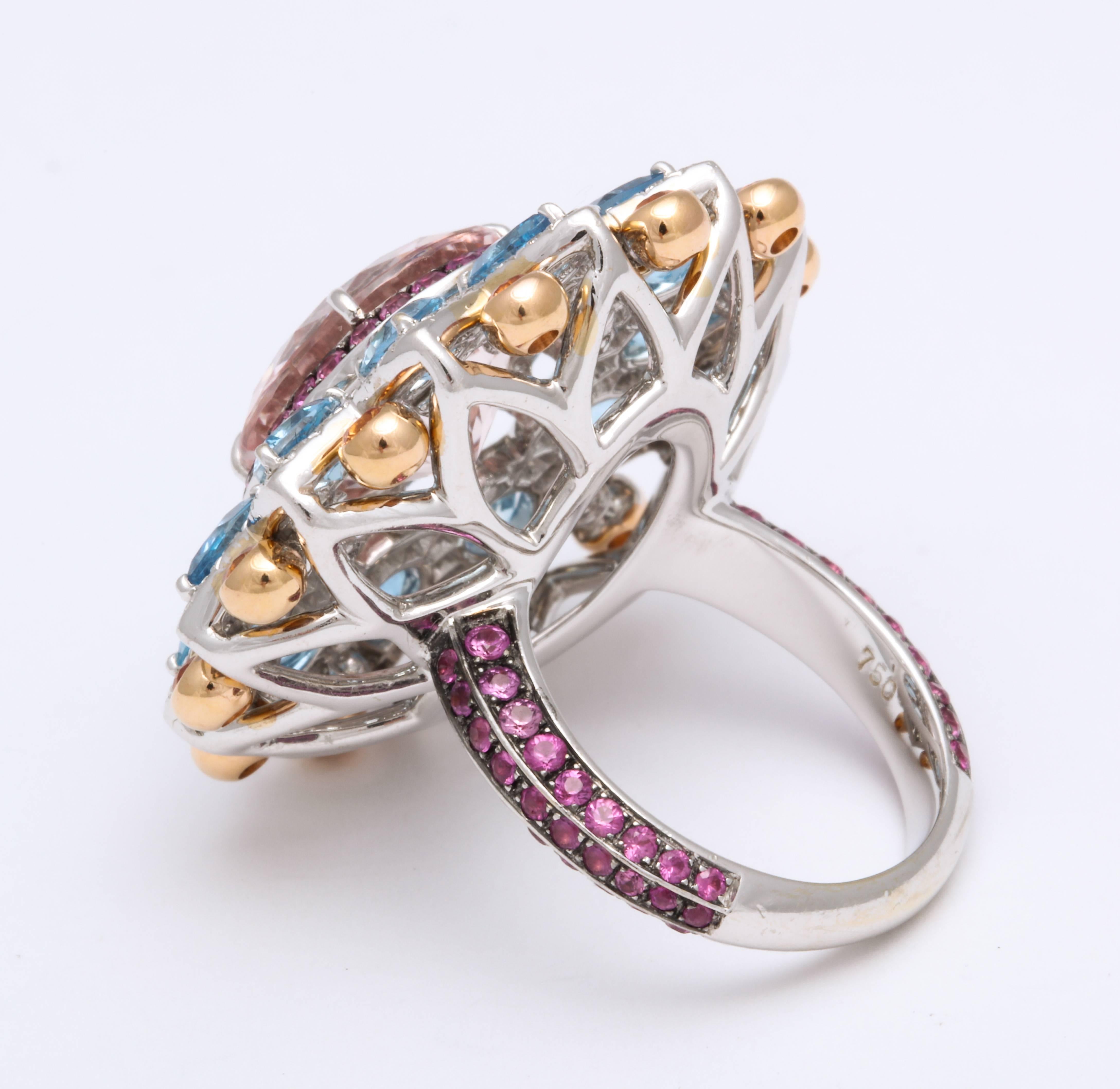 Modern Multi-Color Kaleidoscope Sapphire and Diamond Cocktail Ring
