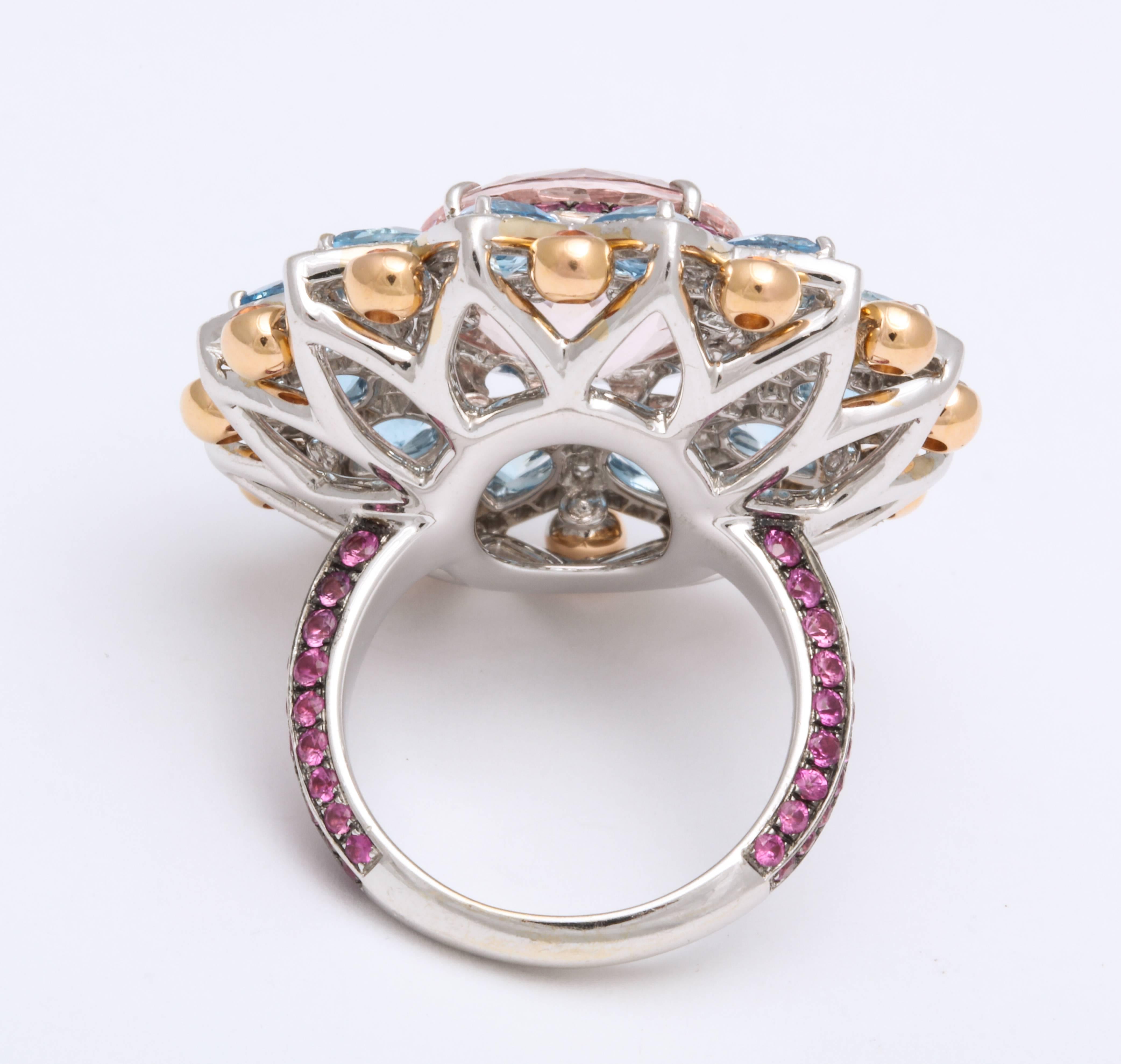 Round Cut Multi-Color Kaleidoscope Sapphire and Diamond Cocktail Ring