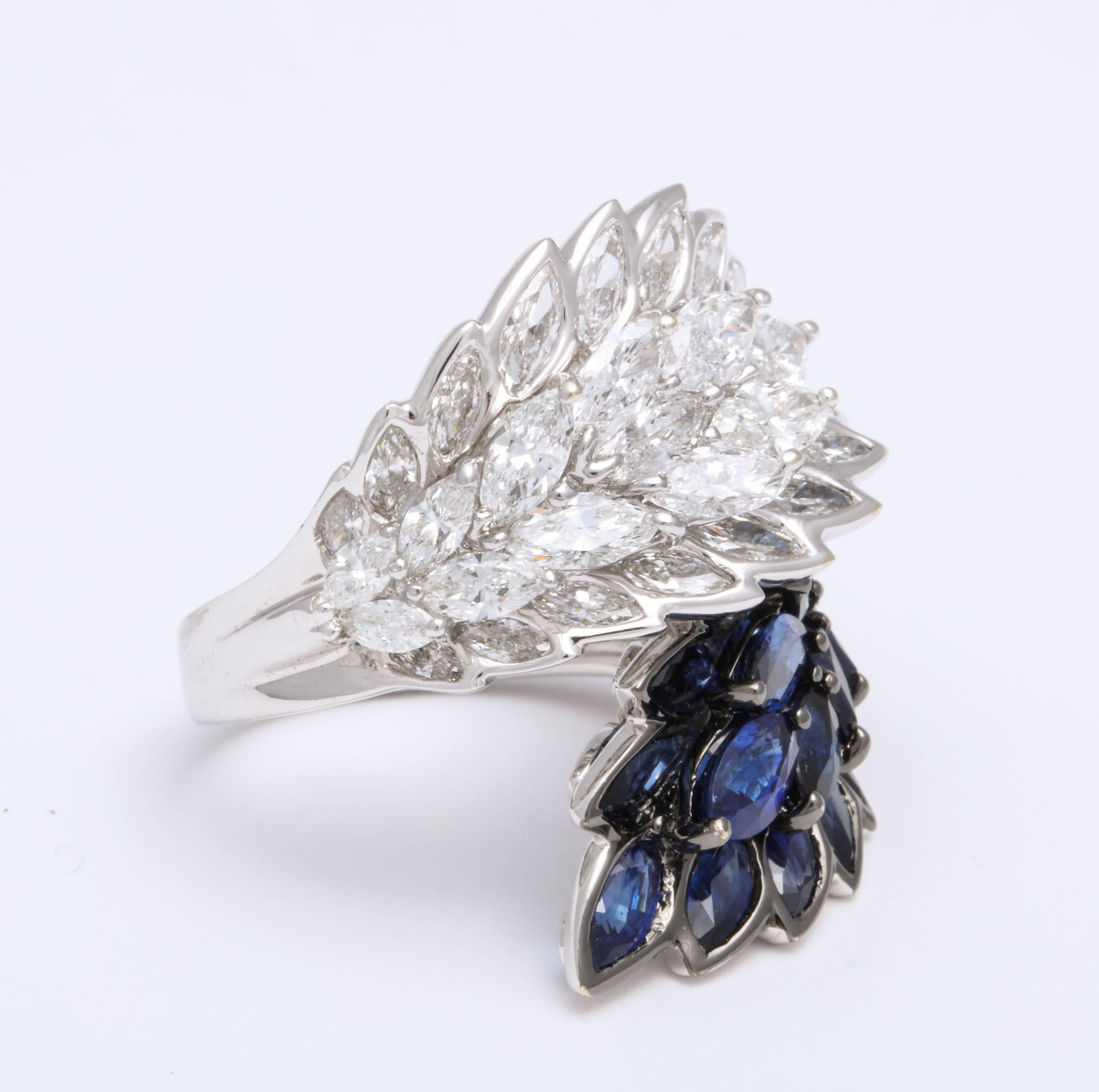 Art Deco Sapphire and Diamond 18 Karat White Gold  By-Pass Cocktail Ring For Sale
