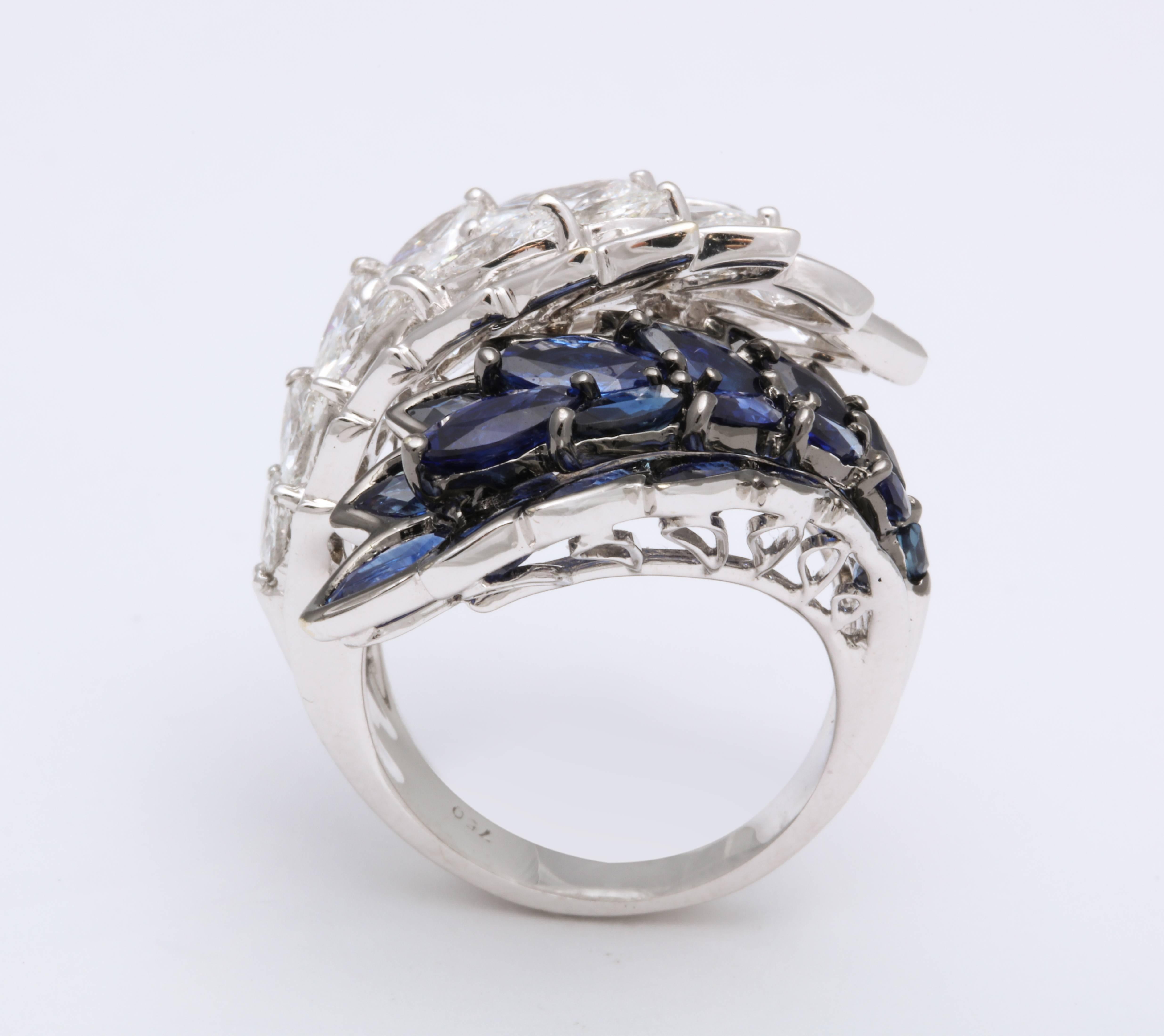 Sapphire and Diamond 18 Karat White Gold  By-Pass Cocktail Ring In New Condition For Sale In New York, NY