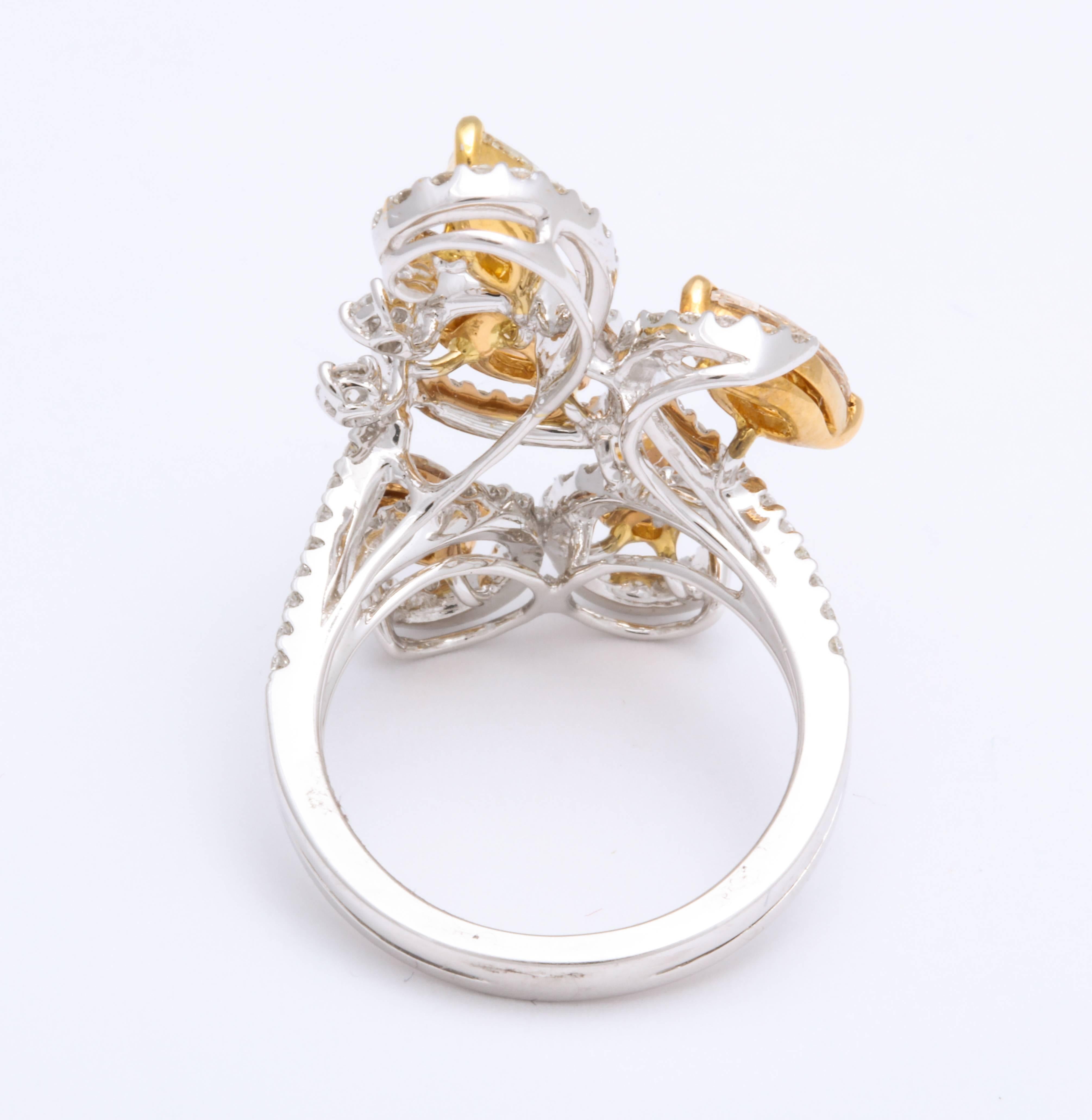 Modern 18 Karat White Gold Cluster Diamond Cocktail Ring For Sale