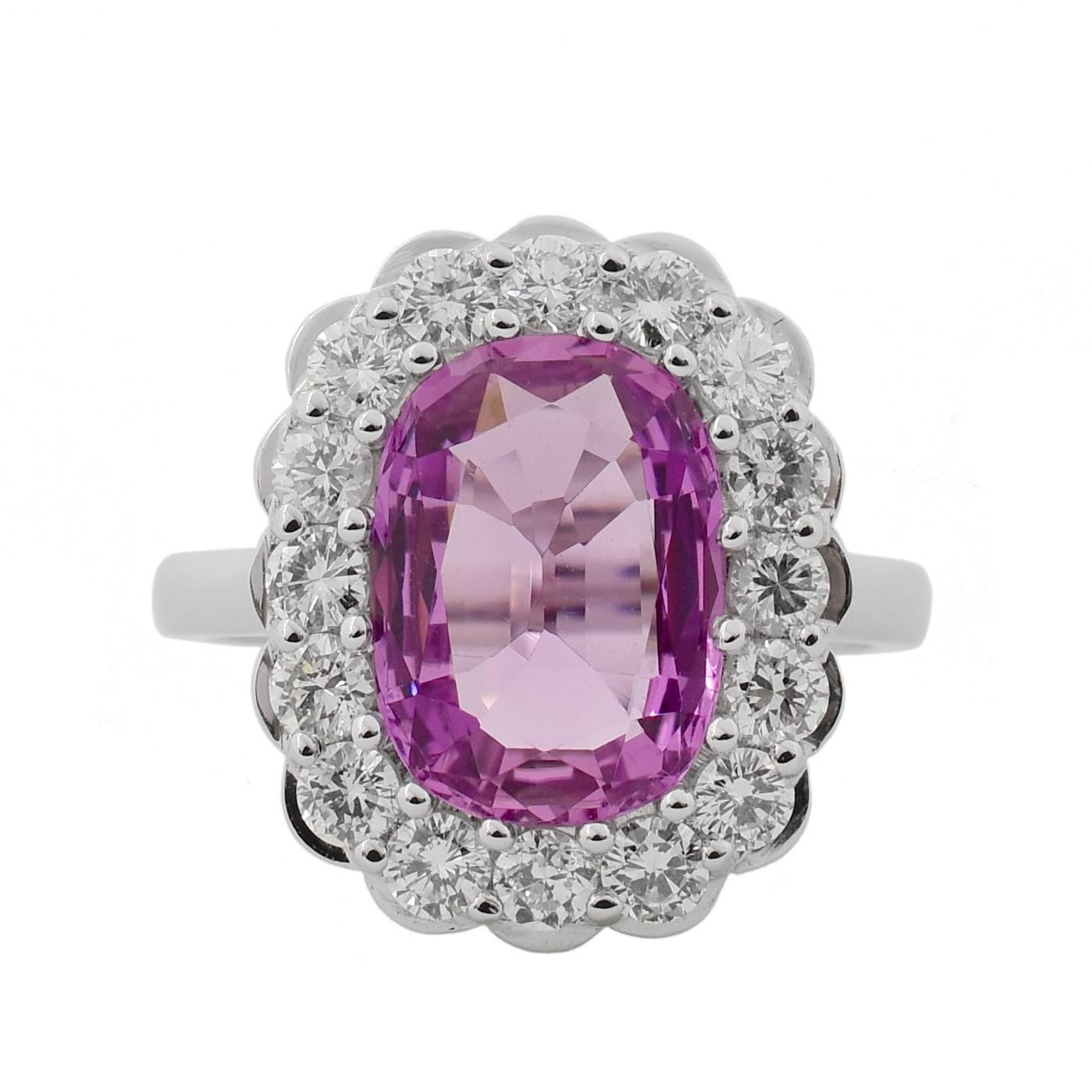 3.55 Pink Topaz Diamond and White Gold Cocktail Ring For Sale