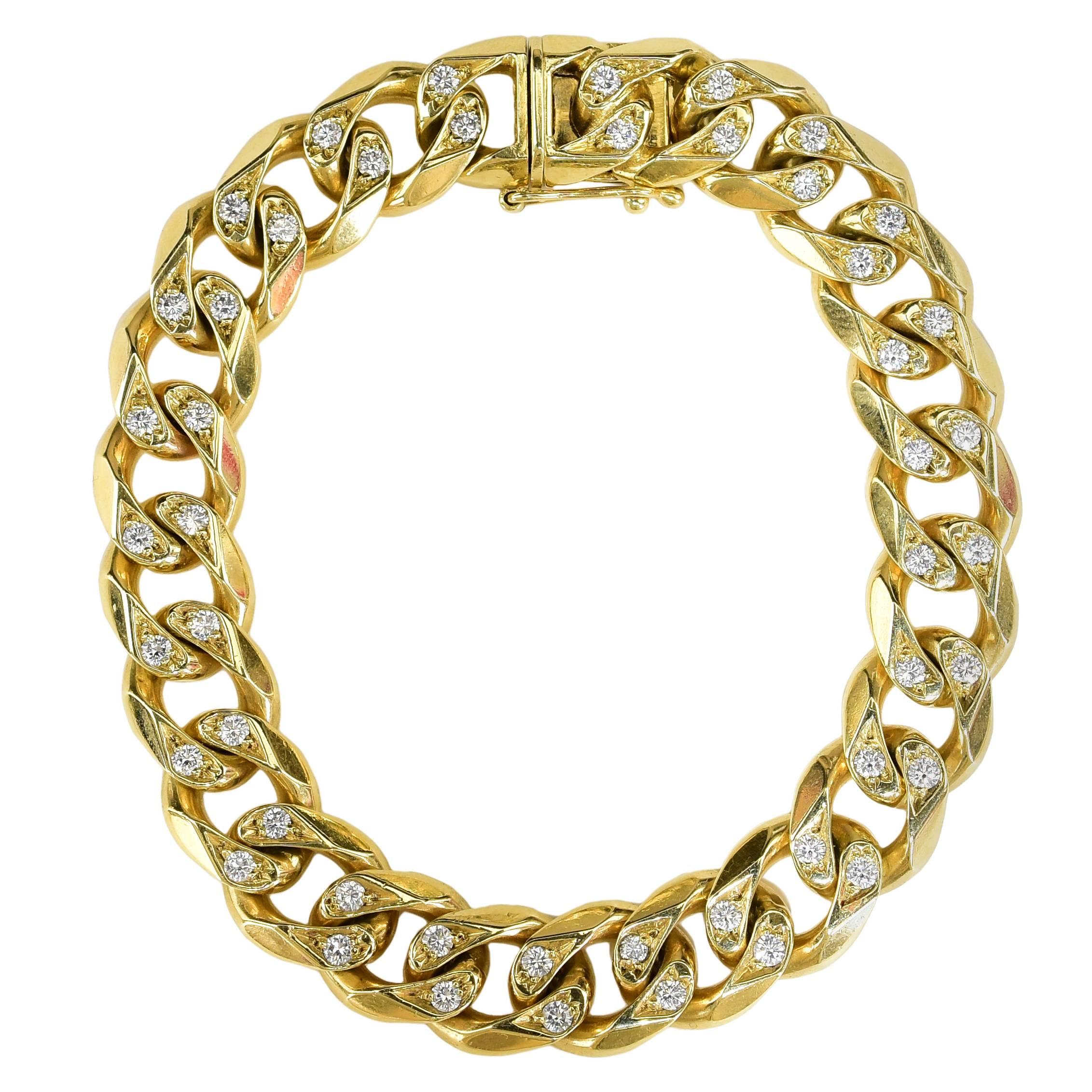 Chain Link Diamond Gold Bracelet For Sale