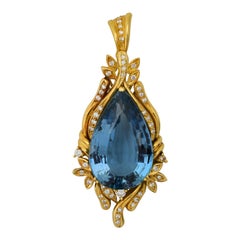 Vintage Era Blue Topaz Diamond Gold Cocktail Ring