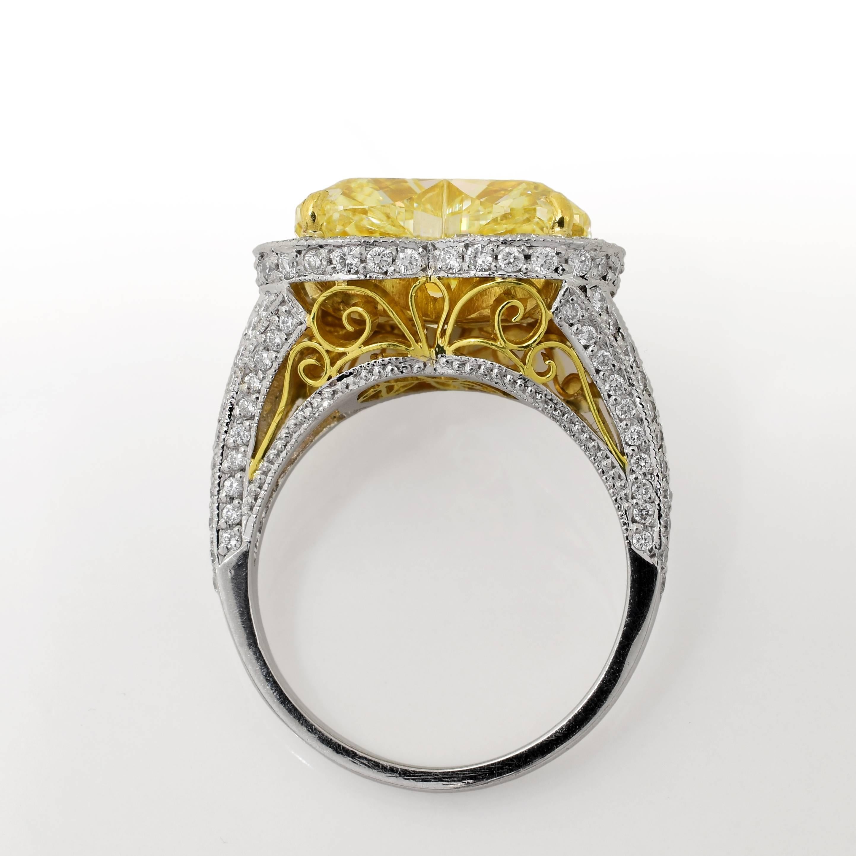 7.12 Carat Fancy Yellow Heart Shaped Diamond Platinum Ring For Sale 1