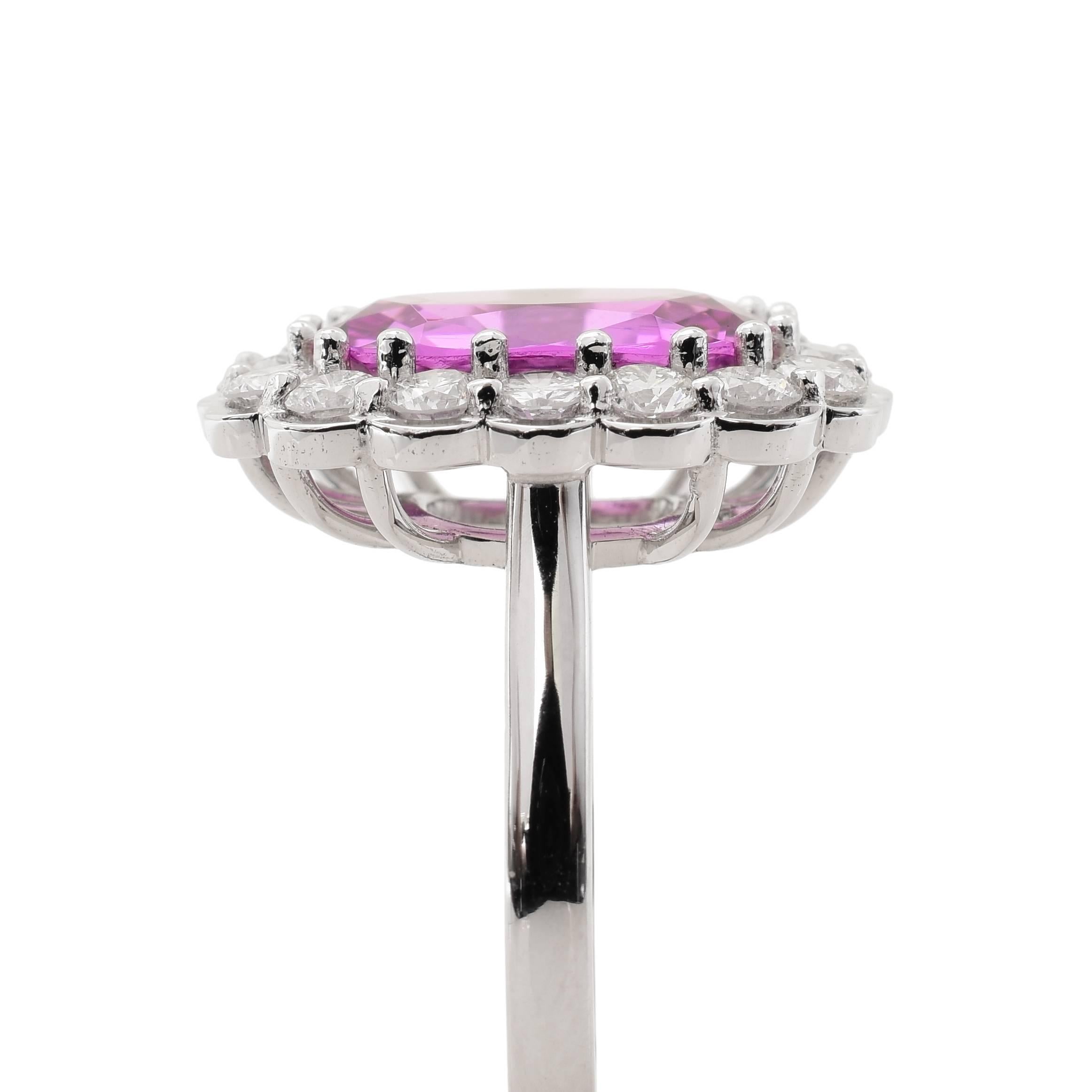Modern 3.55 Pink Topaz Diamond and White Gold Cocktail Ring For Sale