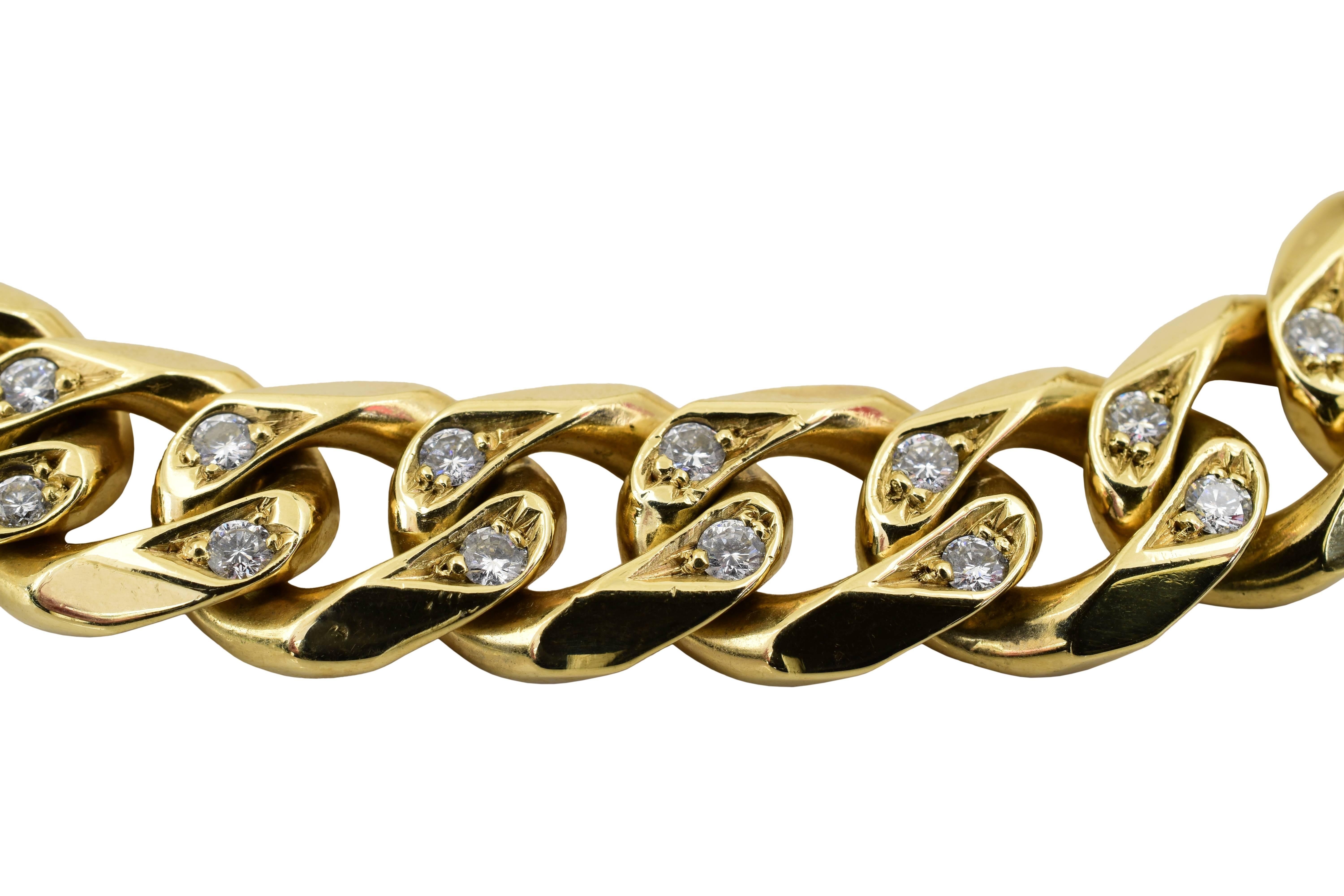 Round Cut Chain Link Diamond Gold Bracelet For Sale
