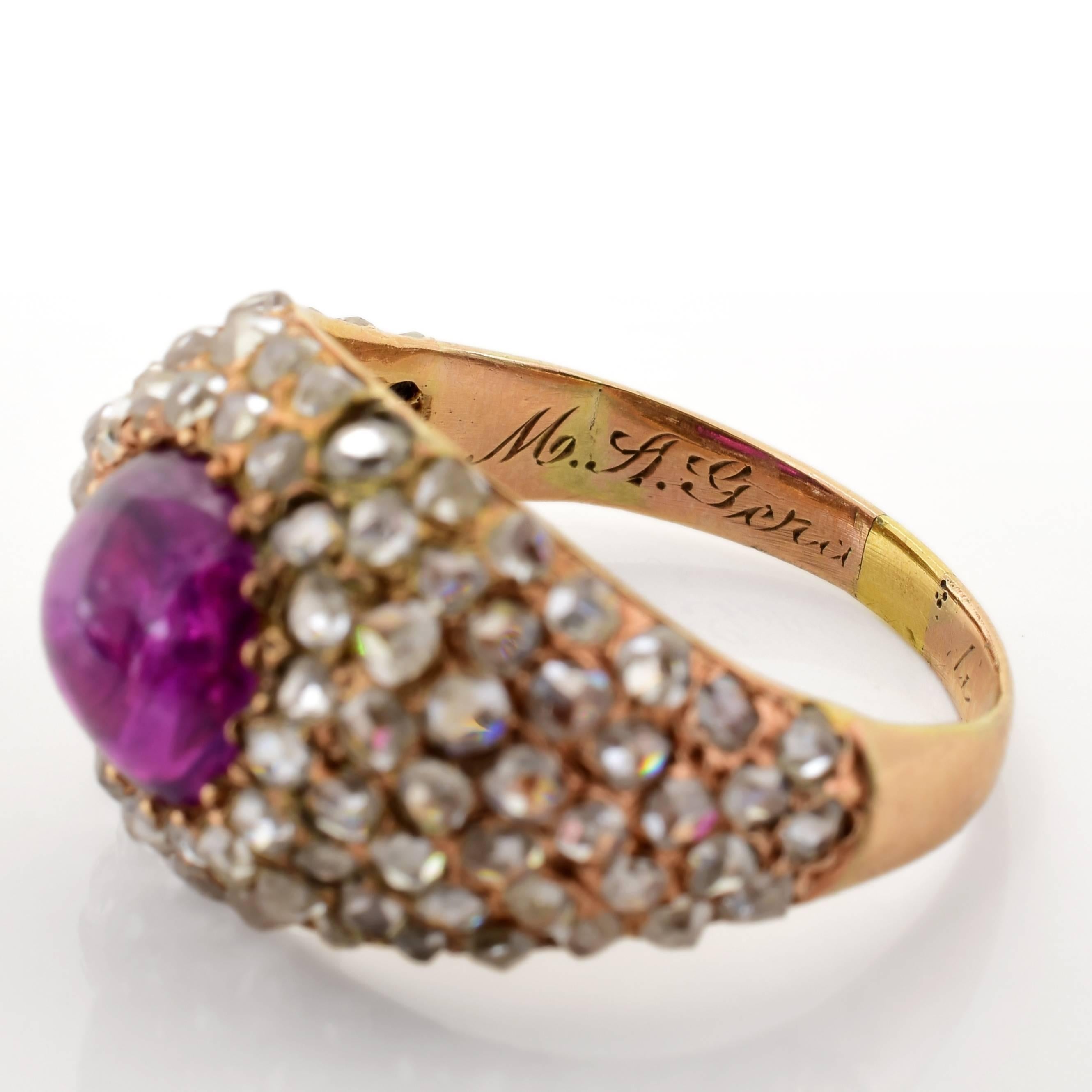 Women's Victorian Era Cabochon Ruby Diamond Gold Ring