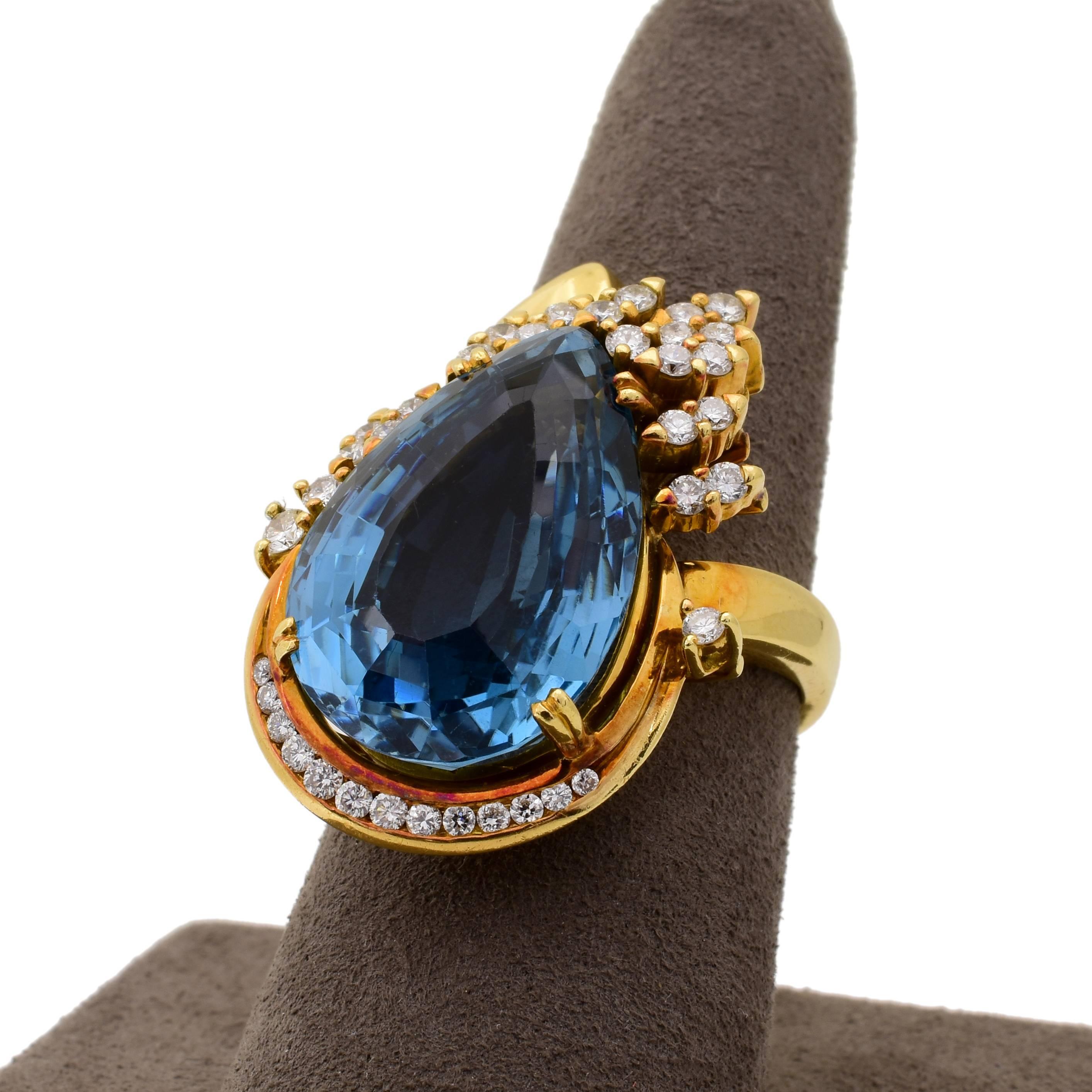 Retro Era Blue Topaz Diamond Gold Cocktail Ring For Sale 1
