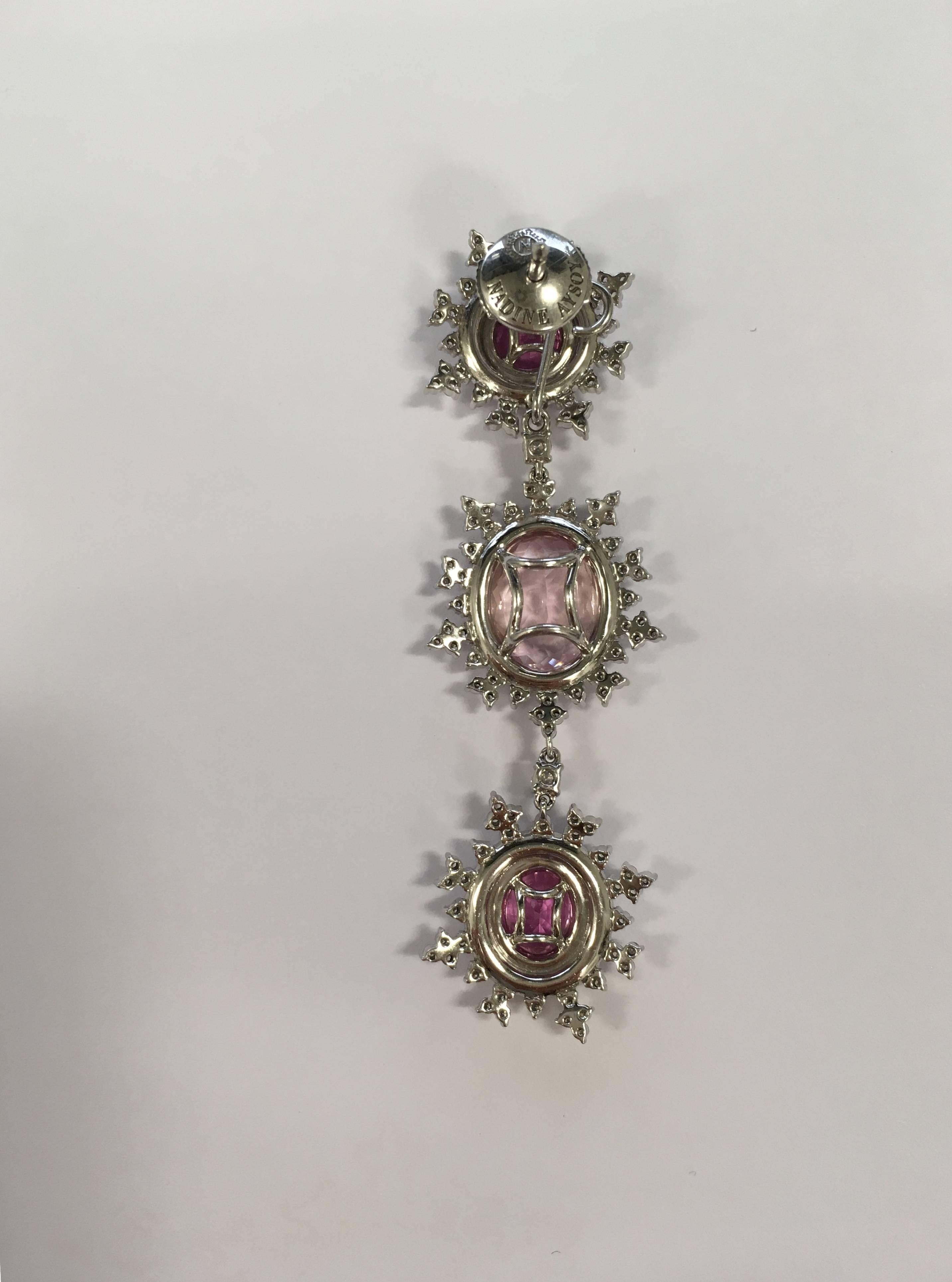 18 Karat White Gold, Pink Sapphire, Morganite and White Diamond Long Earrings For Sale 2