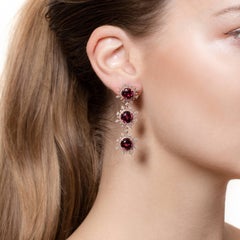 Nadine Aysoy 18 Karat Rose Gold Rhodolite Detachable White Diamond Drop Earrings