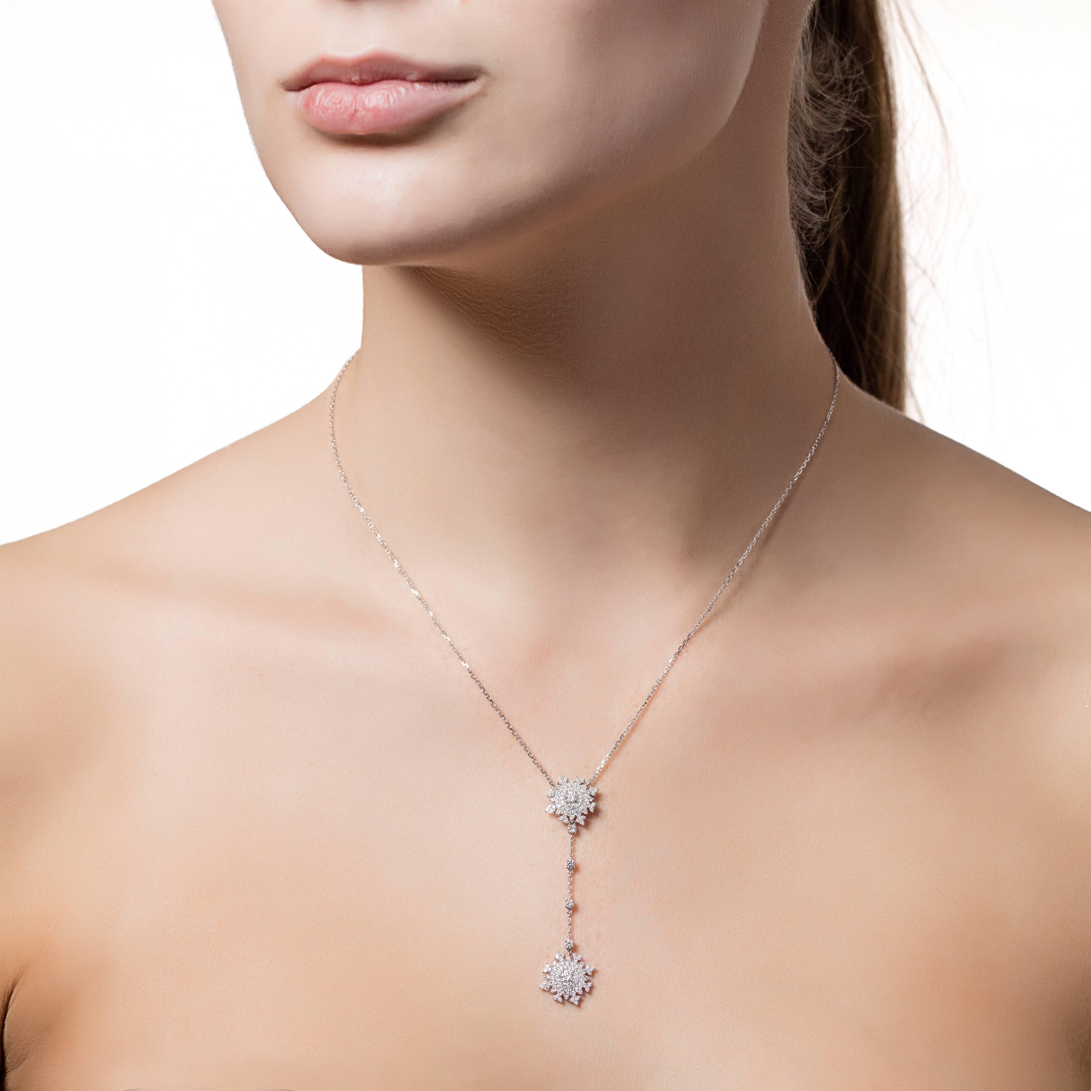 Round Cut Nadine Aysoy Petite Tsarina 18K White Gold with Diamond Necklace with Pendant For Sale