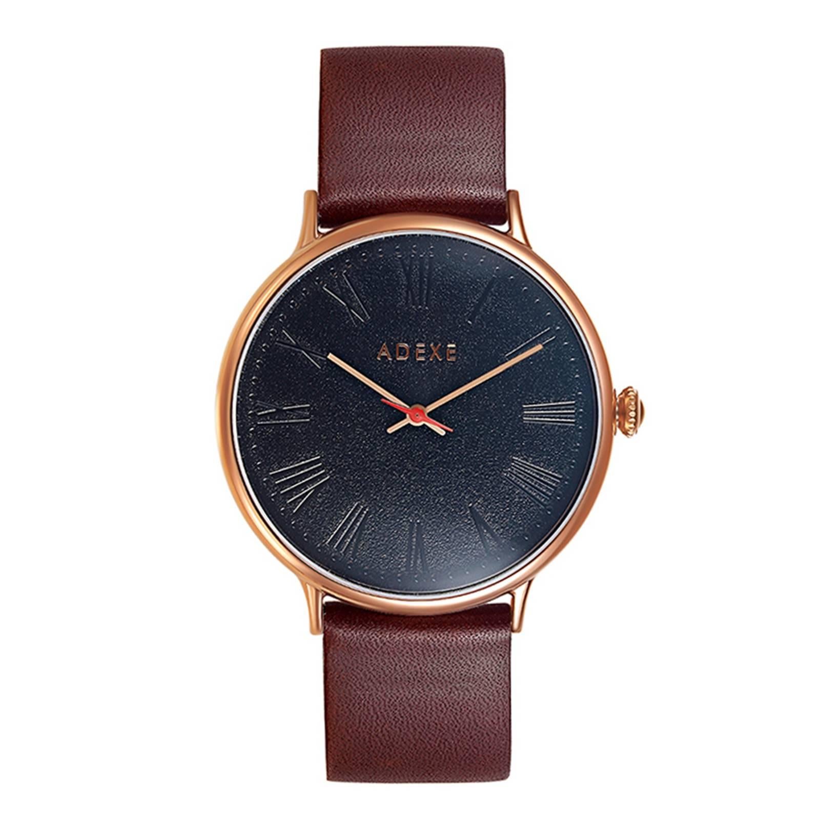 Sphère Brown and Rose Gold Genuine Italian Leather Doomed Glass Watch For Sale