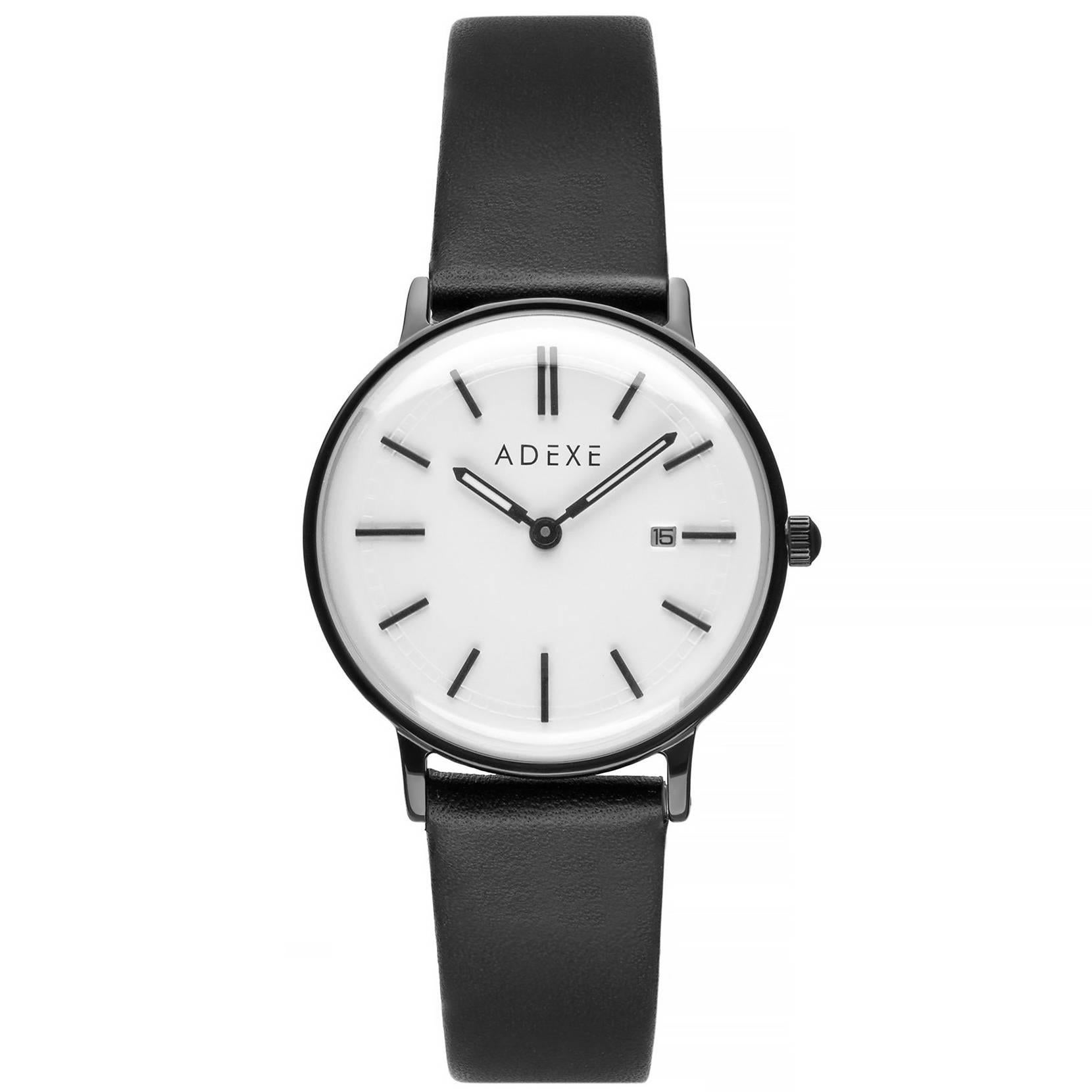 ADEXE Watches Montre japonaise à quartz en acier inoxydable Meek Black & White de designer britannique