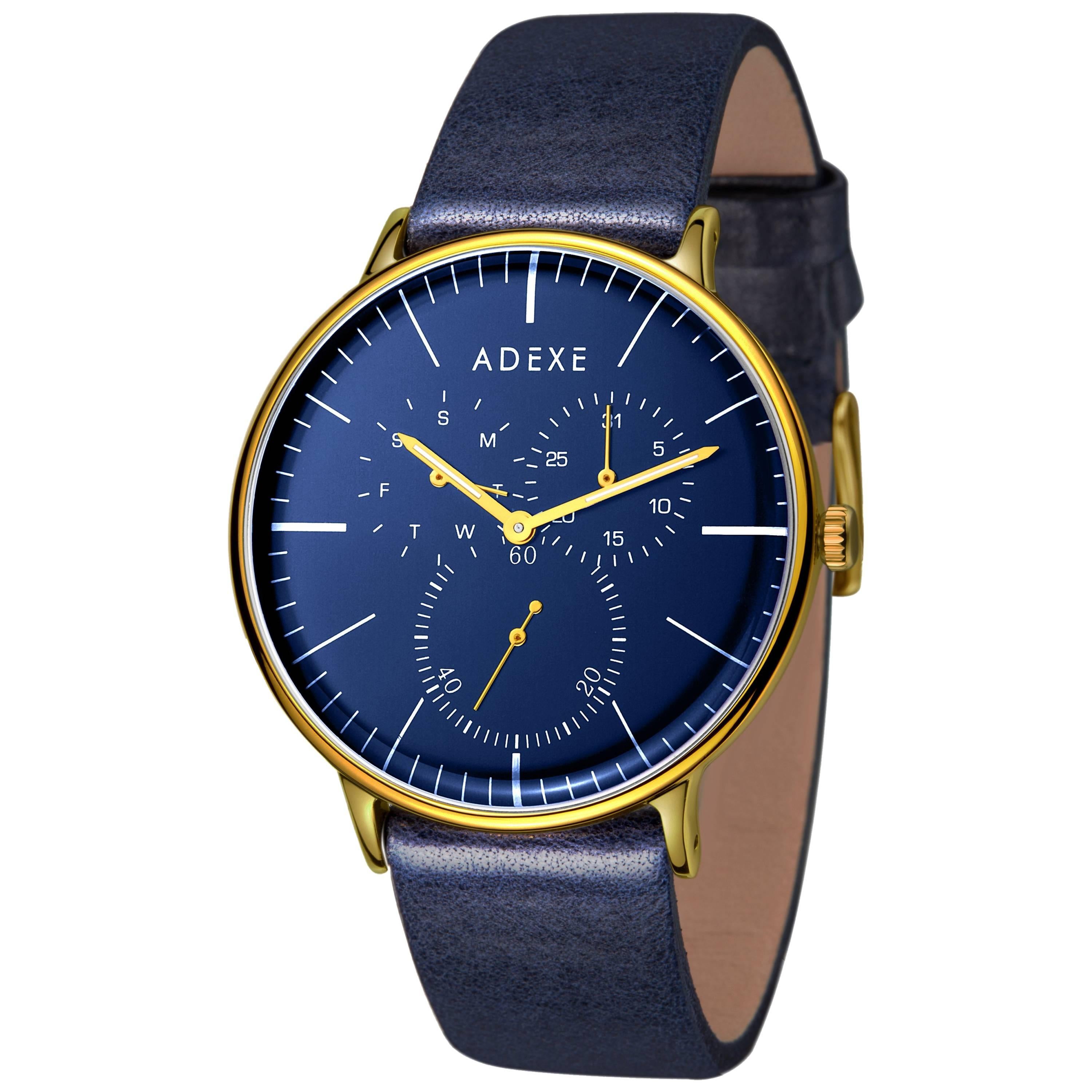ADEXE Limited Stainless Steel THEY Unisex Blue and Gold Japanese Movement Watch For Sale