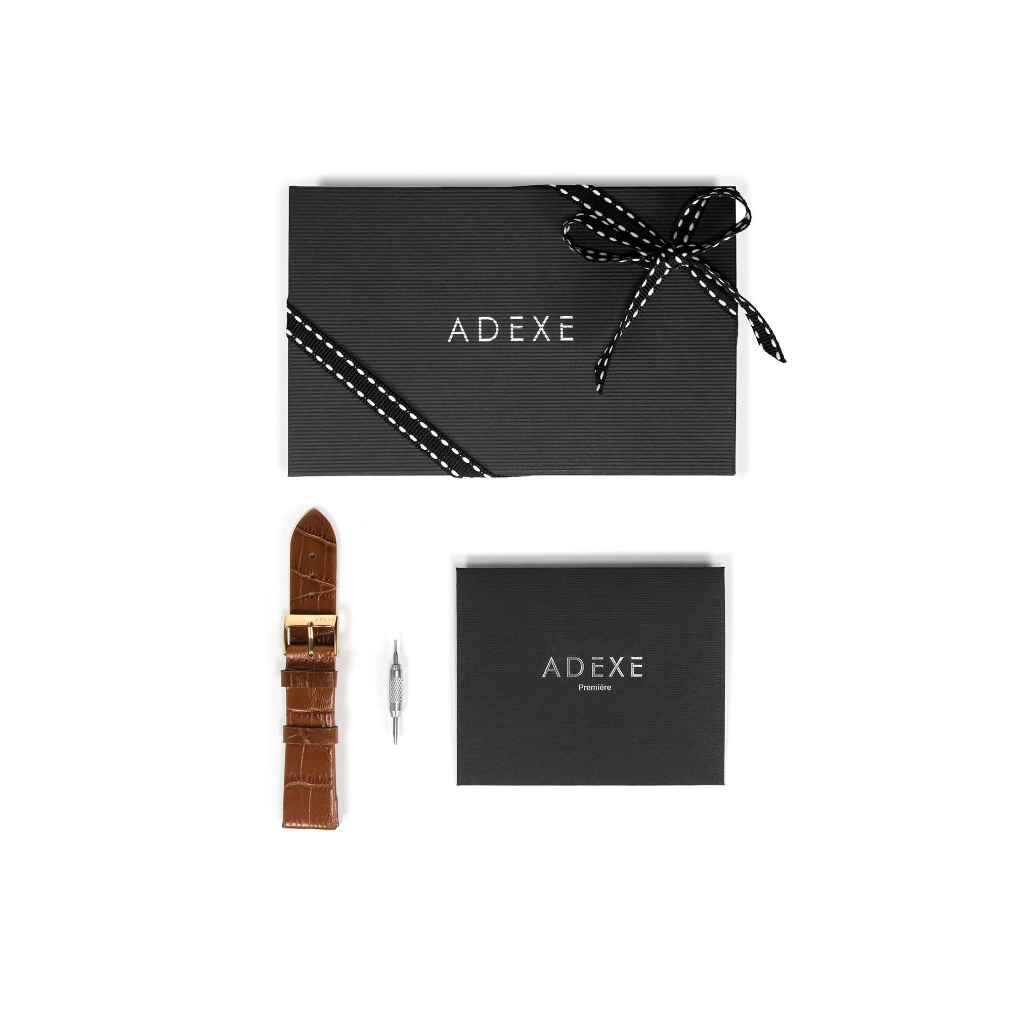 ADEXE Watches Montre de designer Timeless en cuir véritable italien Sistine noir et or rose Neuf - En vente à London, GB