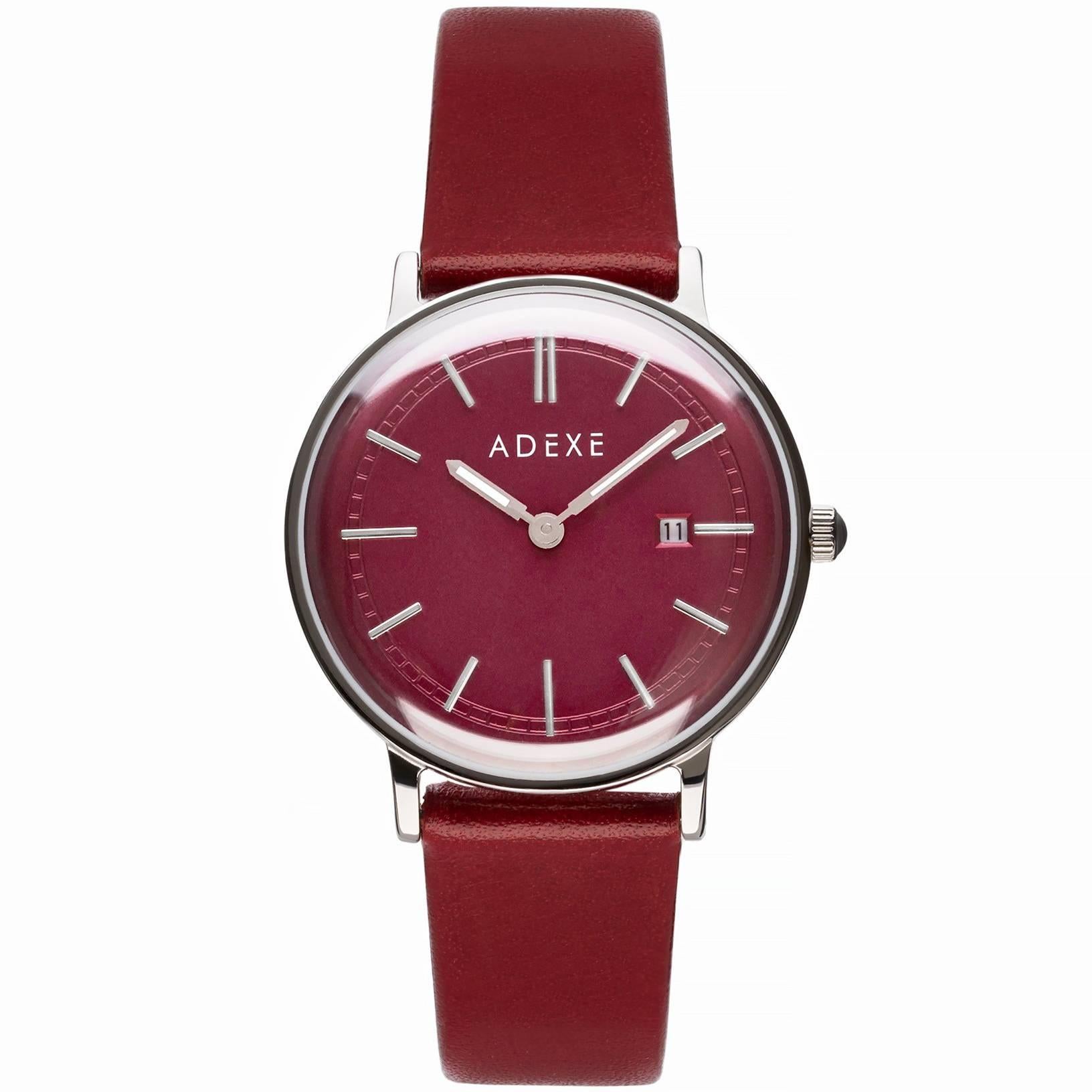 Adexe Stainless Steel Red Dial Petite Japanese Movement Watch For Sale