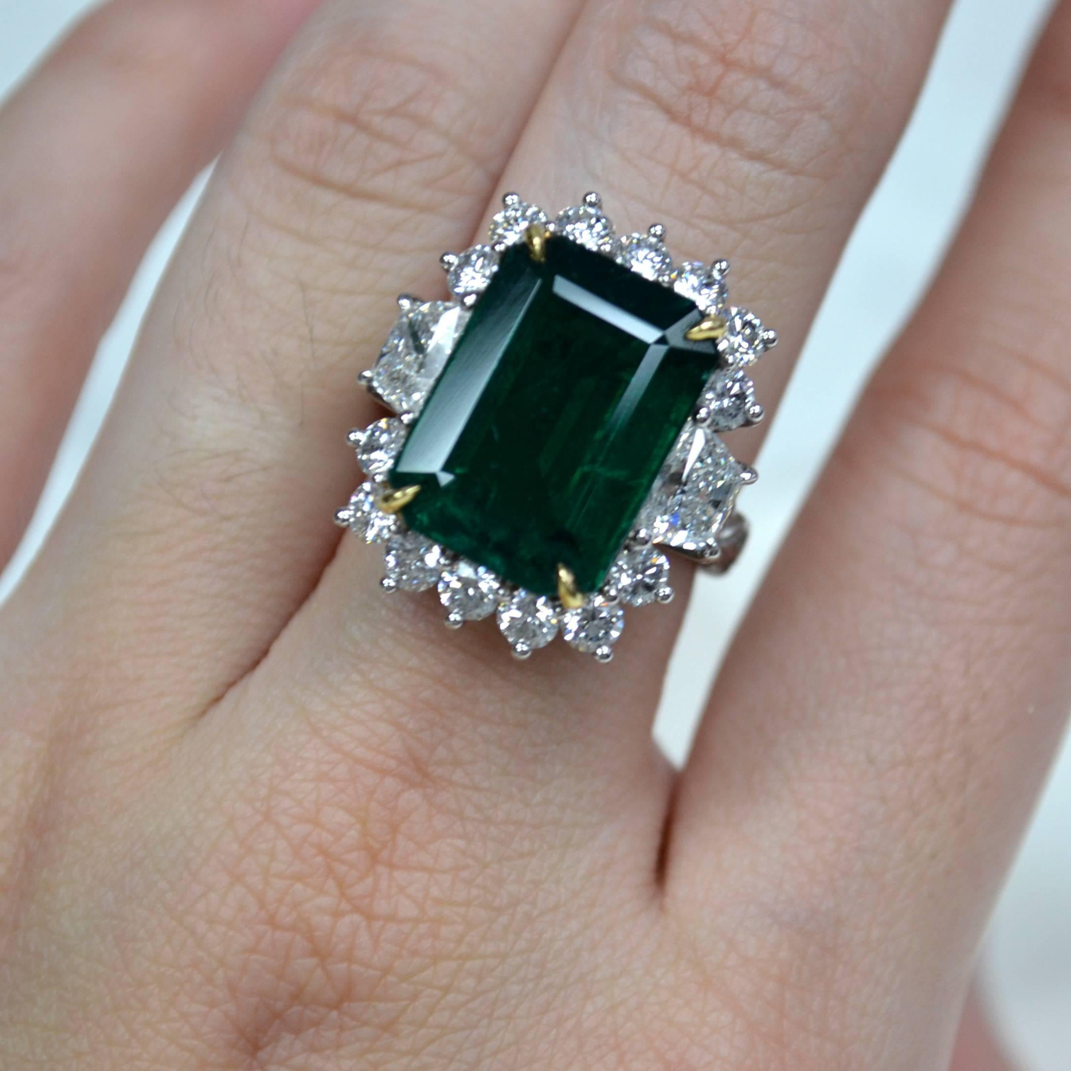 Women's or Men's 7.78 Carat Emerald Cut Emerald Diamond Platinum Engagement Ring For Sale