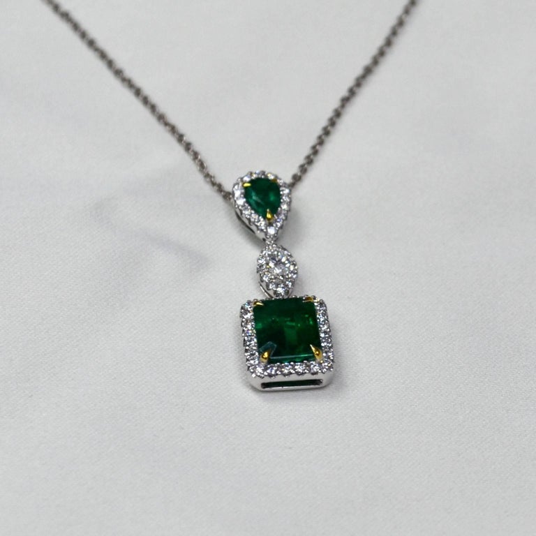 Emerald Cut Emerald Diamond 18 Karat Gold Pendant Necklace For Sale at ...