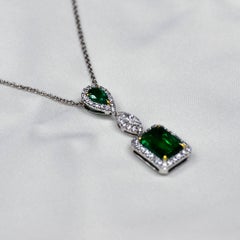 Emerald Cut Emerald Diamond 18 Karat Gold Pendant Necklace