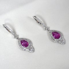 Pear Pink Sapphire Diamond Drop Earrings