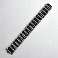 French Onyx Diamond Platinum Link Bracelet