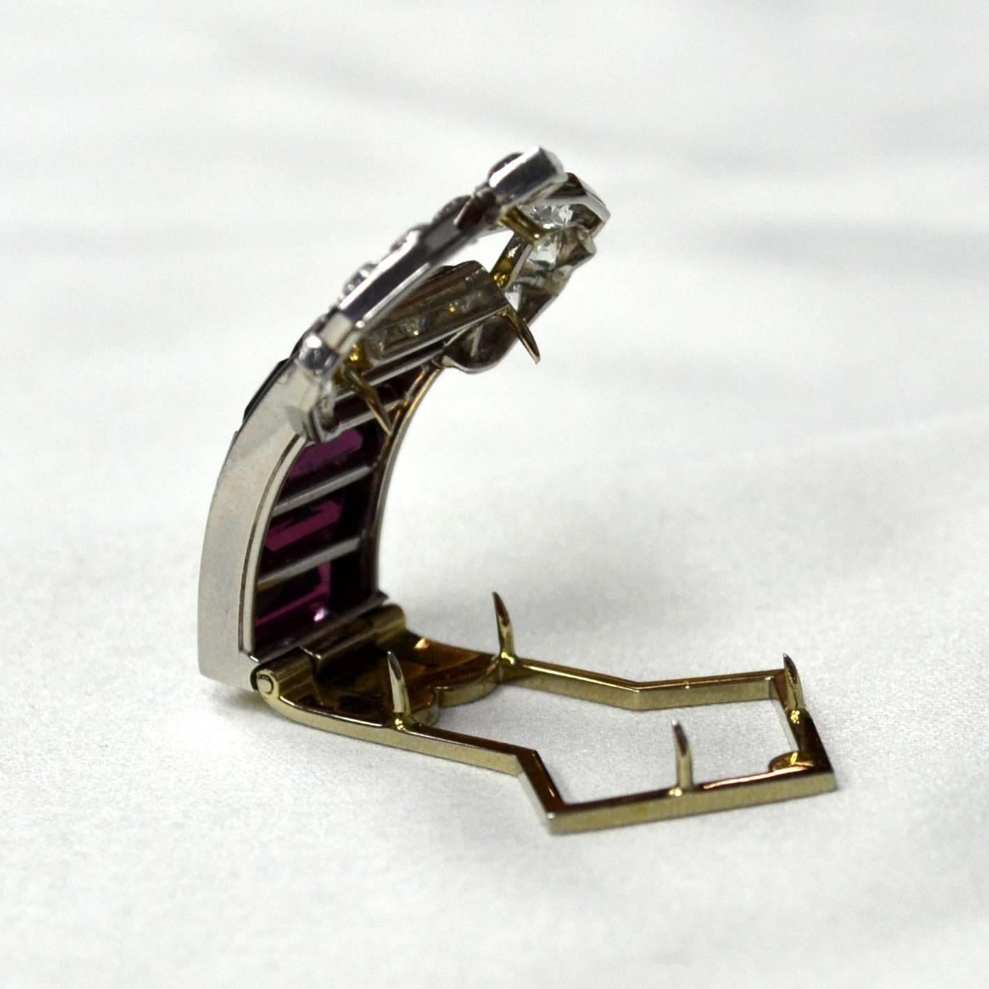 Cartier Pink Tourmaline Diamond Platinum Brooch In Excellent Condition In New York, NY