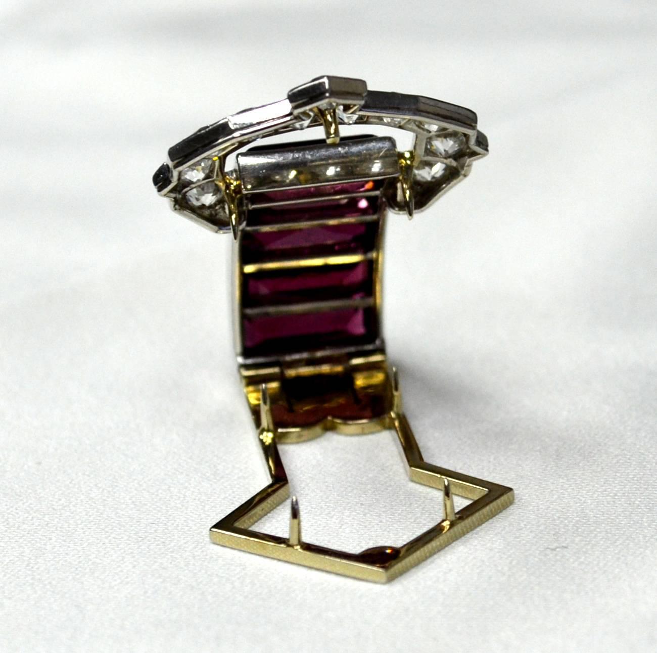 Women's or Men's Cartier Pink Tourmaline Diamond Platinum Brooch